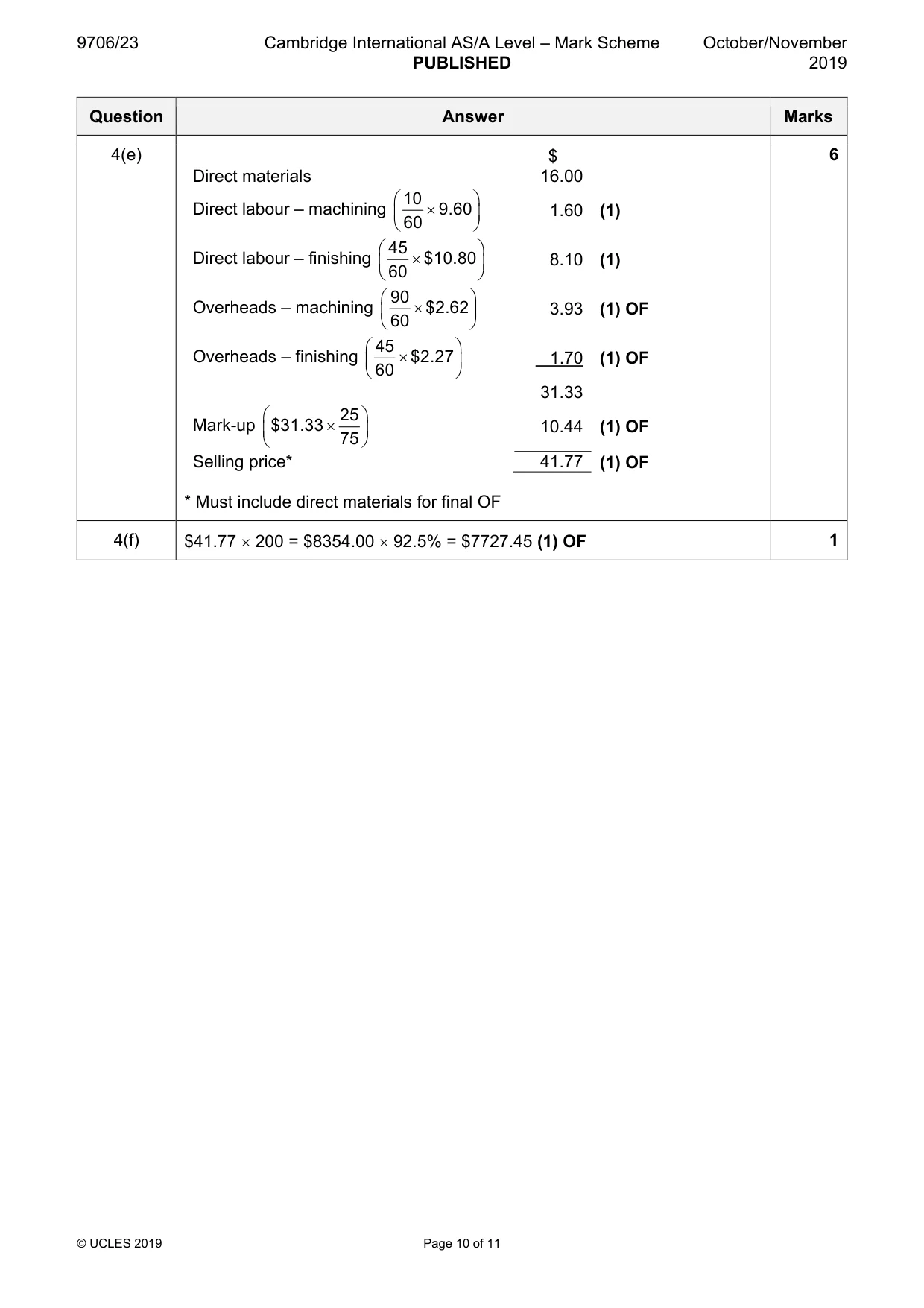 Mark scheme, page 10 of 11