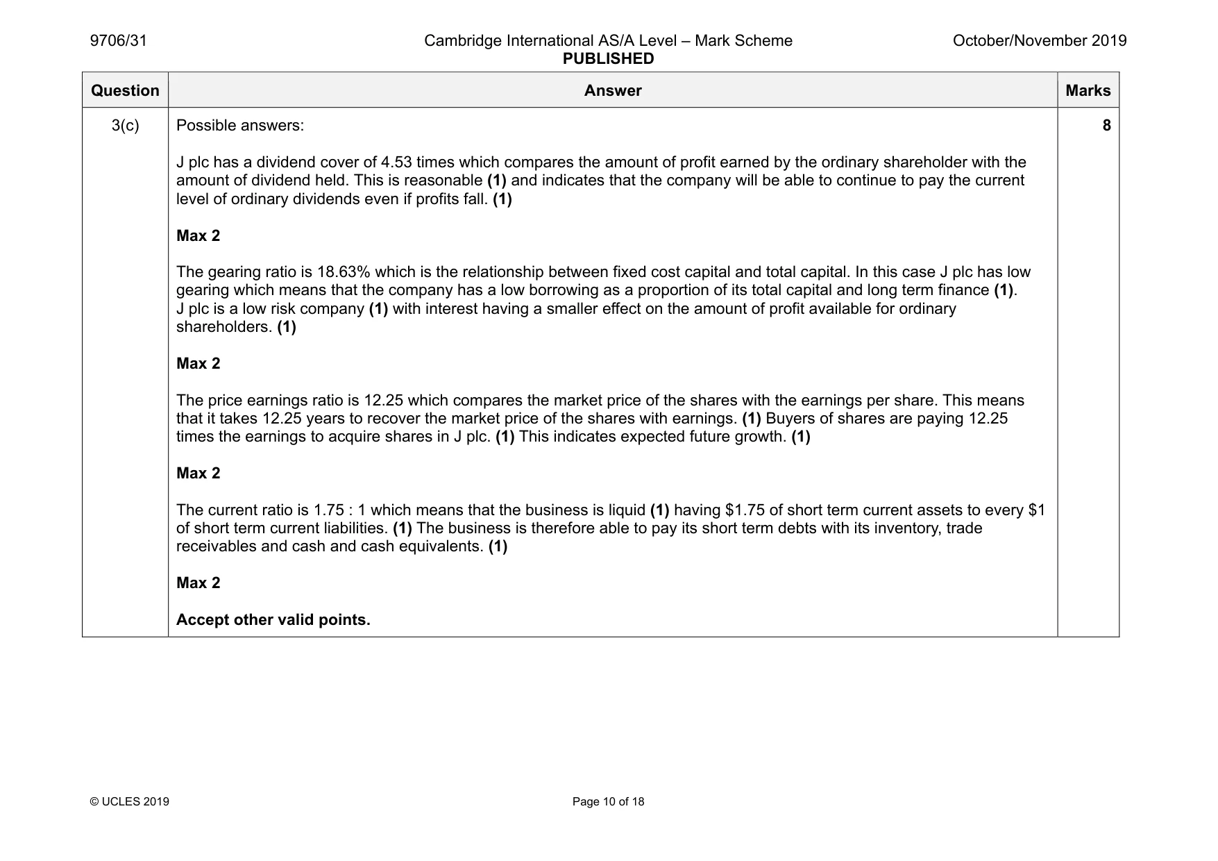 Mark scheme, page 10 of 18