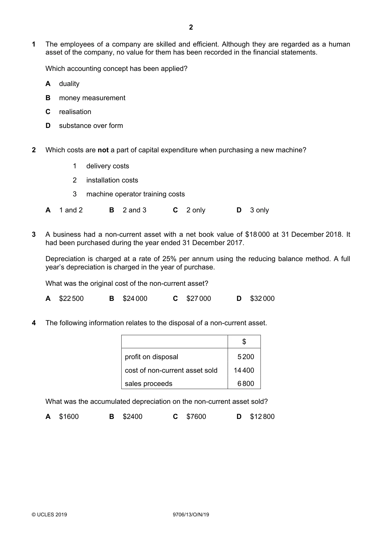 Cambridge A Level Accounting 9706 2019 Oct/Nov Paper 1 · Variant 3 question paper, page 2 of 12