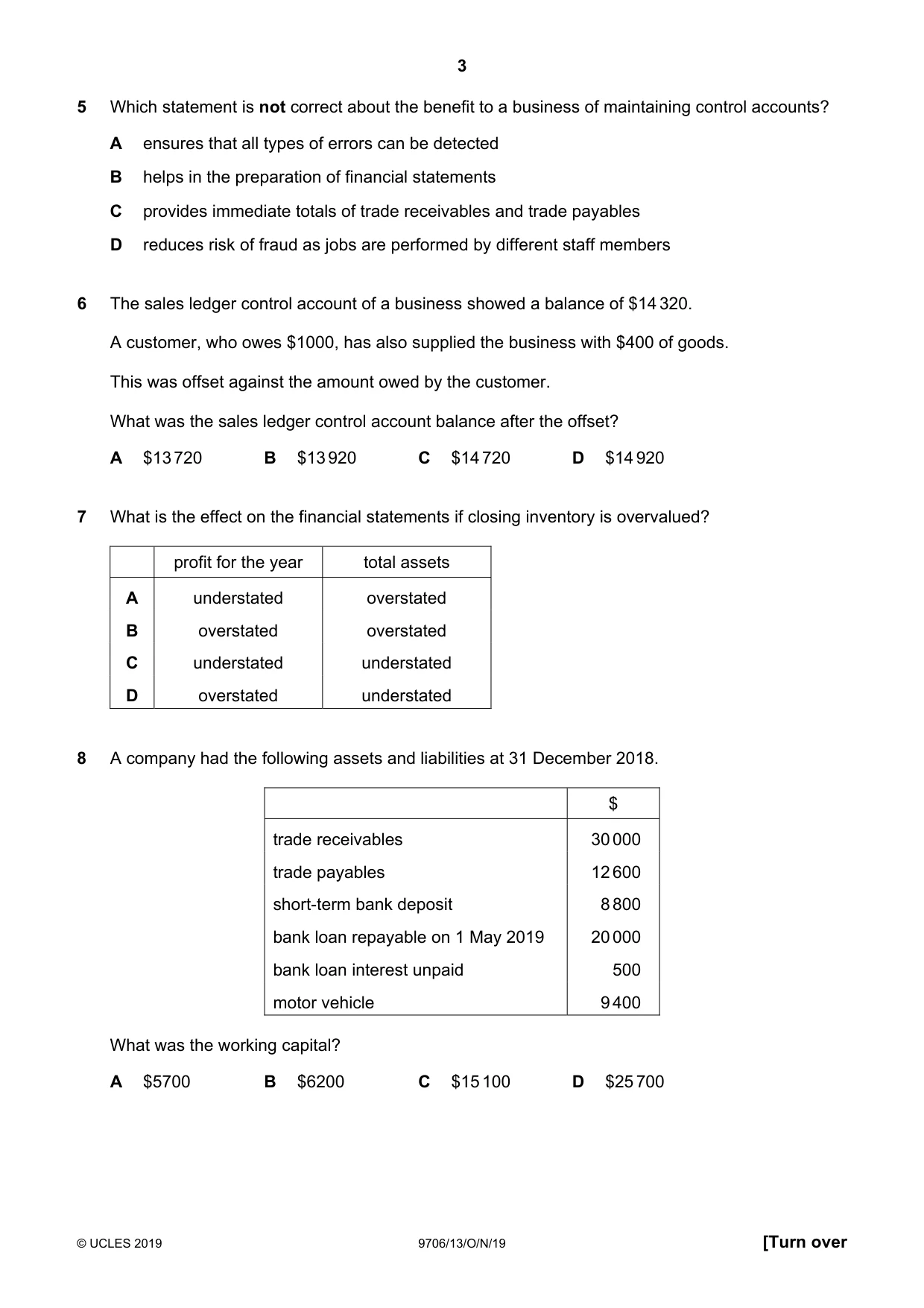 Cambridge A Level Accounting 9706 2019 Oct/Nov Paper 1 · Variant 3 question paper, page 3 of 12