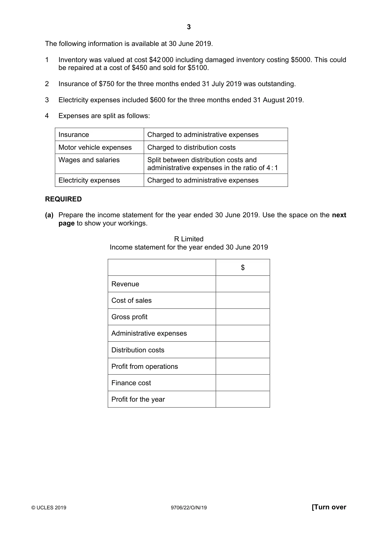 Cambridge A Level Accounting 9706 2019 Oct/Nov Paper 2 · Variant 2 question paper, page 3 of 20