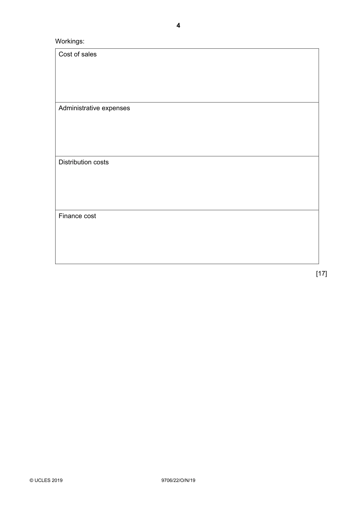 Cambridge A Level Accounting 9706 2019 Oct/Nov Paper 2 · Variant 2 question paper, page 4 of 20