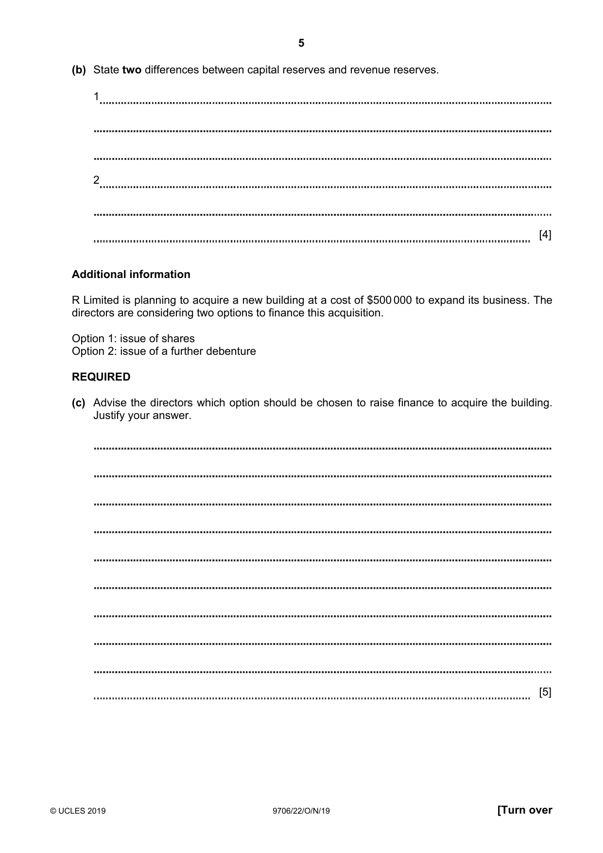 Cambridge A Level Accounting 9706 2019 Oct/Nov Paper 2 · Variant 2 question paper, page 5 of 20