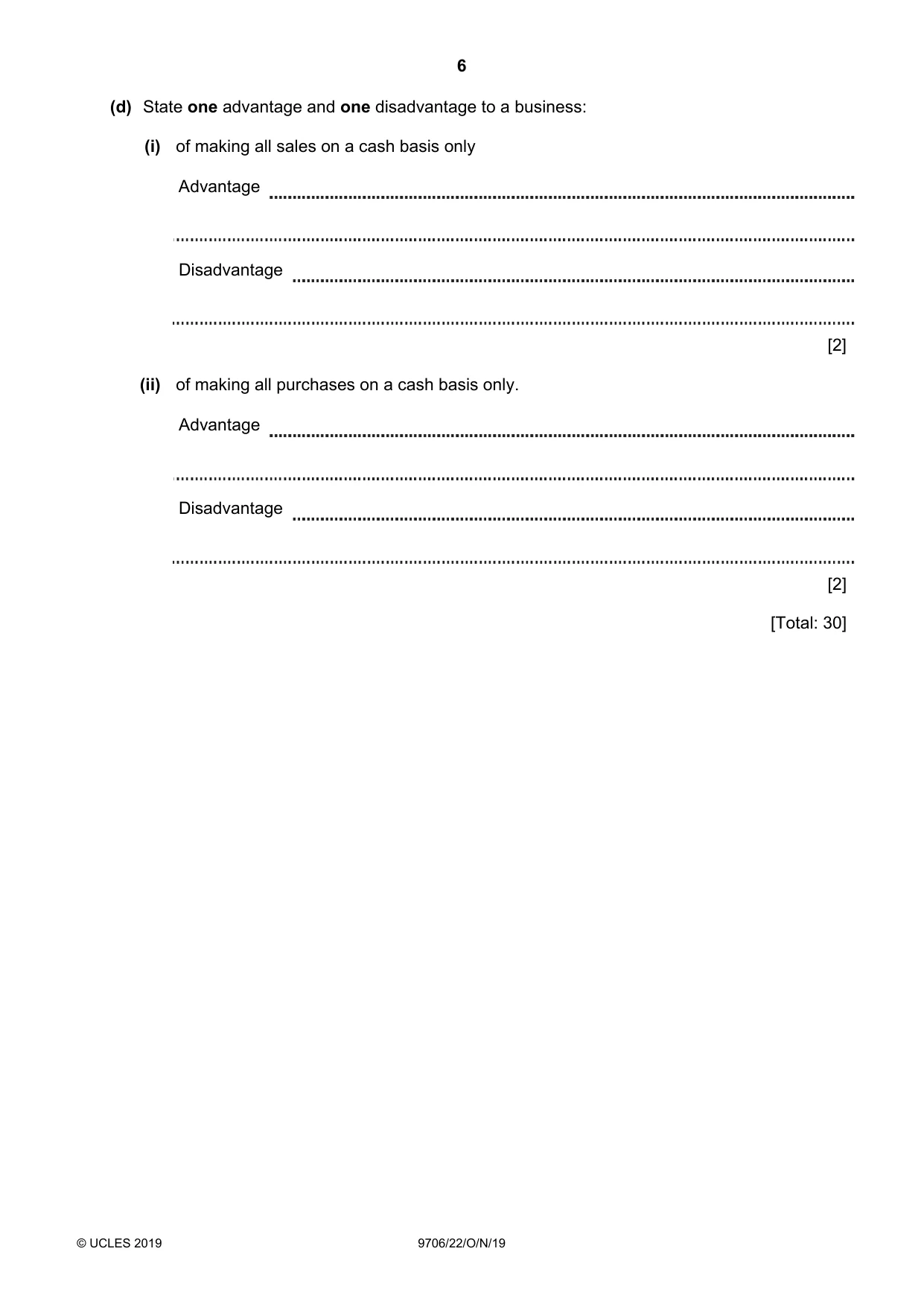 Cambridge A Level Accounting 9706 2019 Oct/Nov Paper 2 · Variant 2 question paper, page 6 of 20