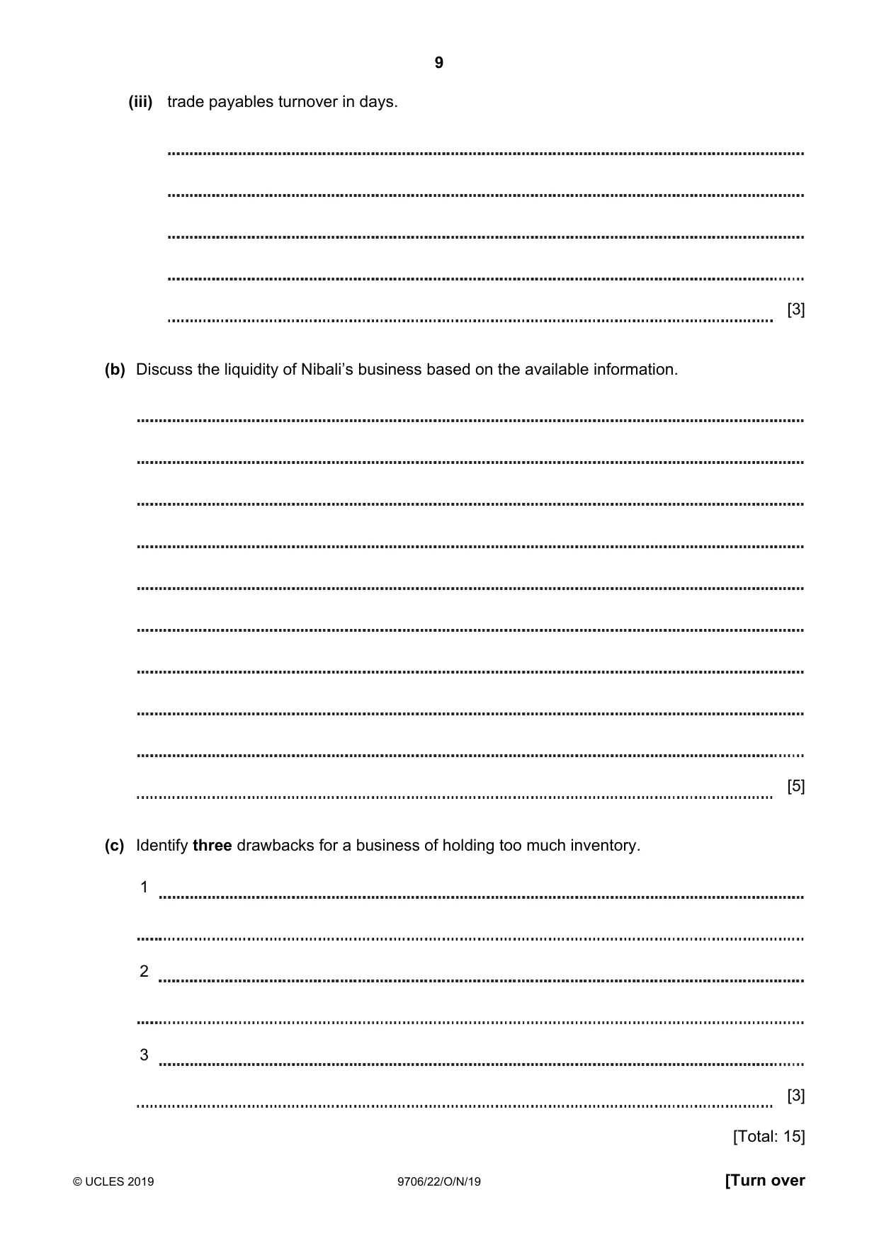 Cambridge A Level Accounting 9706 2019 Oct/Nov Paper 2 · Variant 2 question paper, page 9 of 20