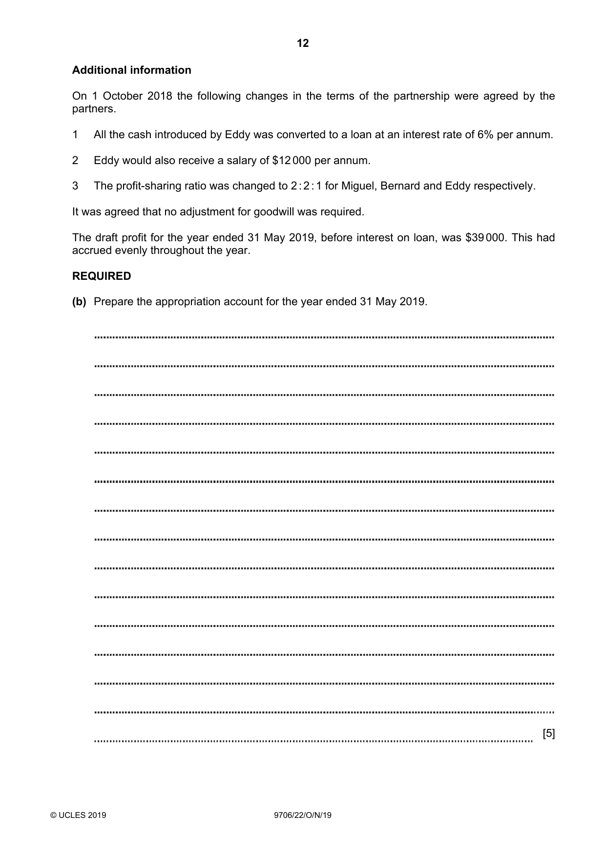 Cambridge A Level Accounting 9706 2019 Oct/Nov Paper 2 · Variant 2 question paper, page 12 of 20