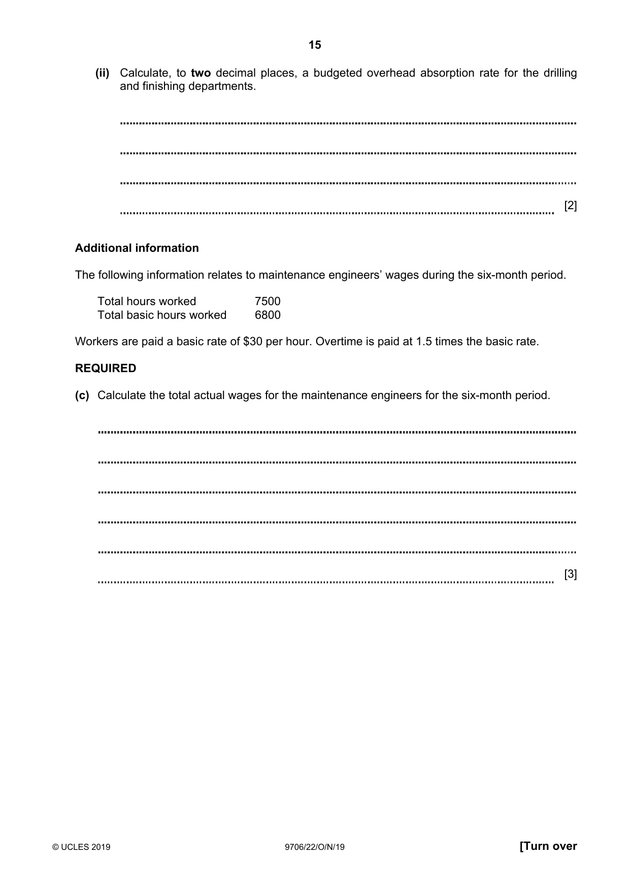 Cambridge A Level Accounting 9706 2019 Oct/Nov Paper 2 · Variant 2 question paper, page 15 of 20