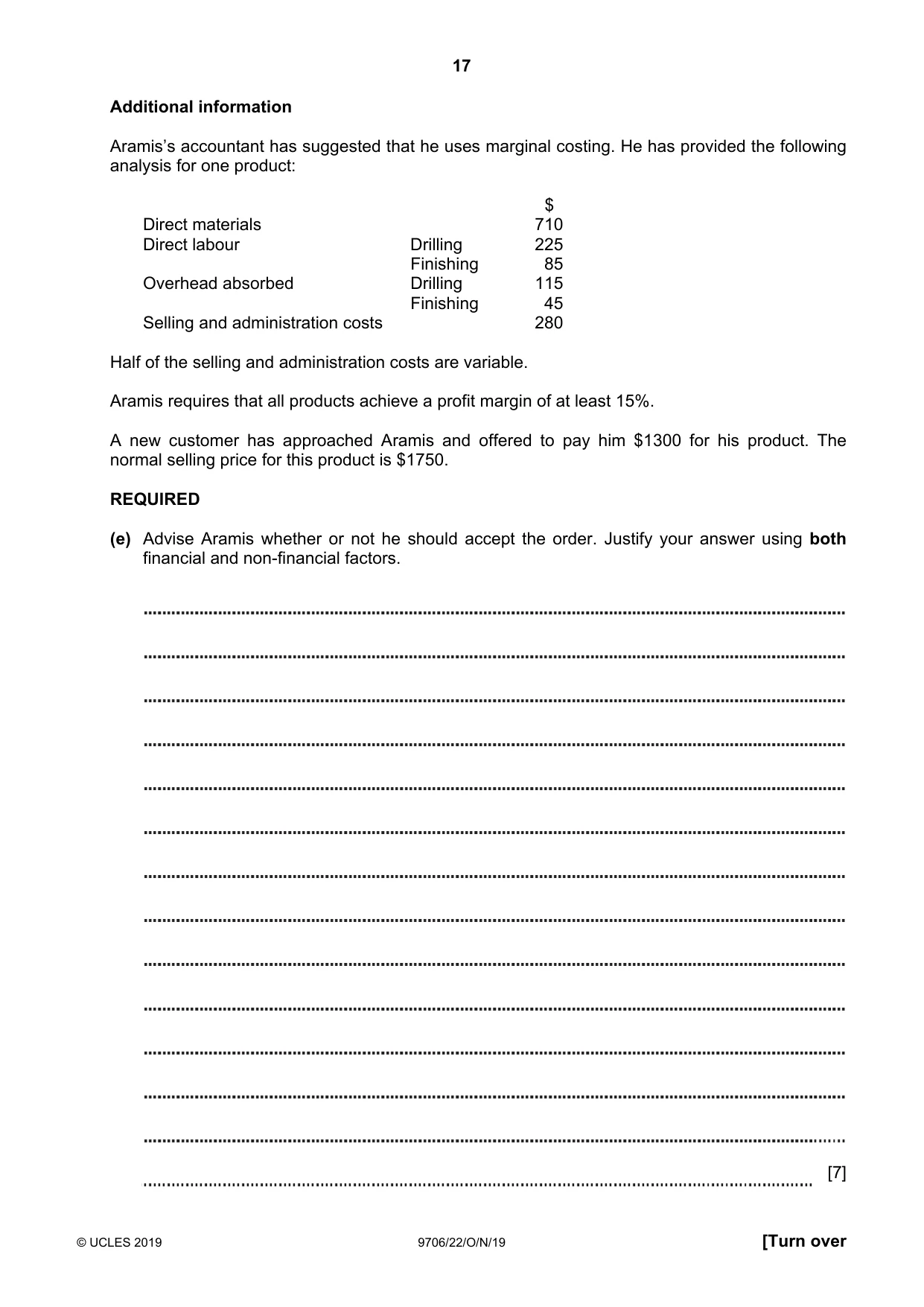 Cambridge A Level Accounting 9706 2019 Oct/Nov Paper 2 · Variant 2 question paper, page 17 of 20