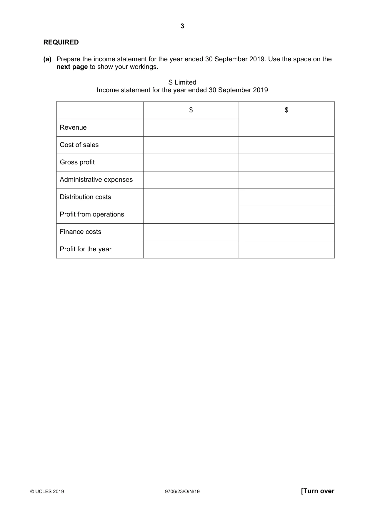Cambridge A Level Accounting 9706 2019 Oct/Nov Paper 2 · Variant 3 question paper, page 3 of 20