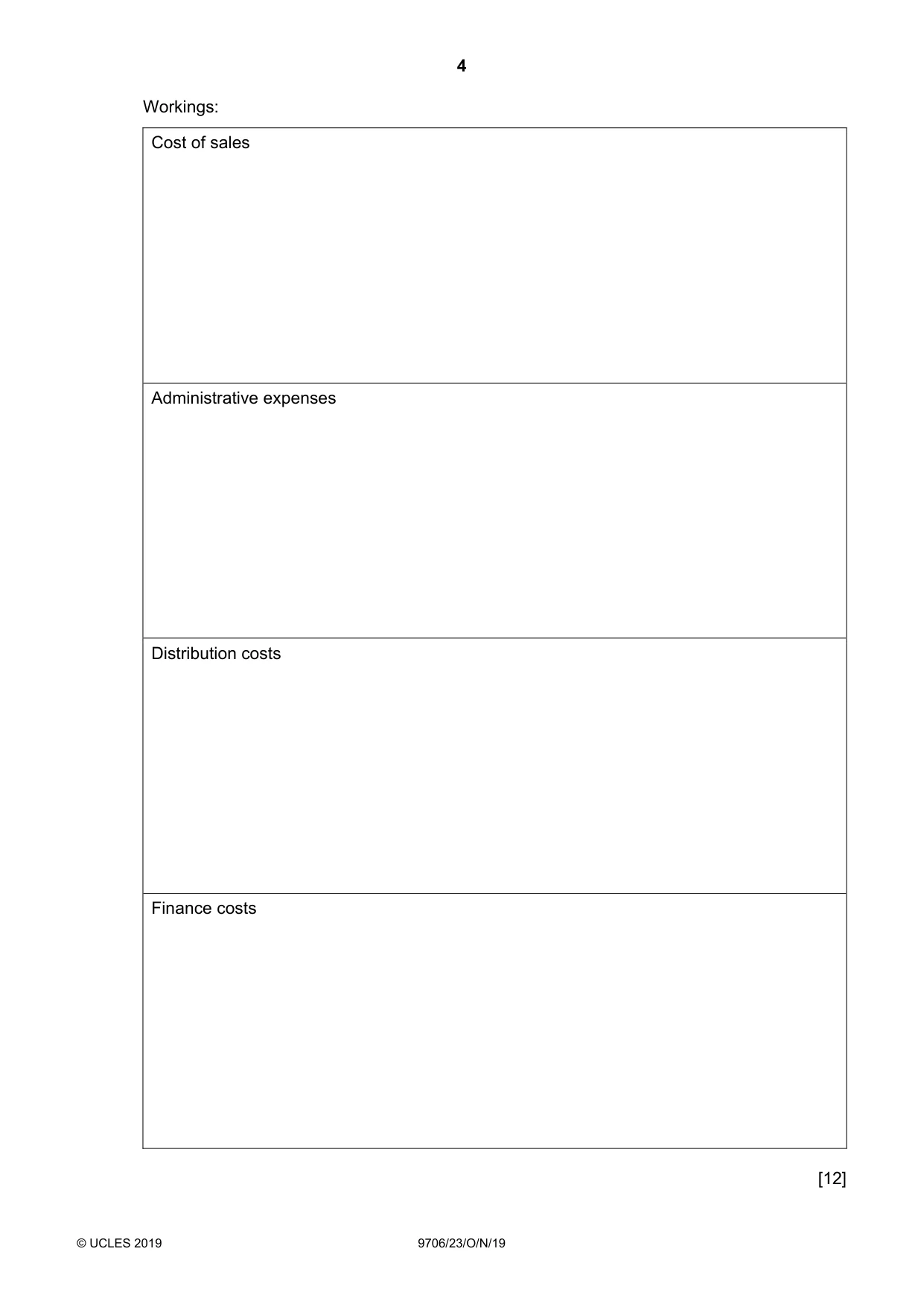 Cambridge A Level Accounting 9706 2019 Oct/Nov Paper 2 · Variant 3 question paper, page 4 of 20
