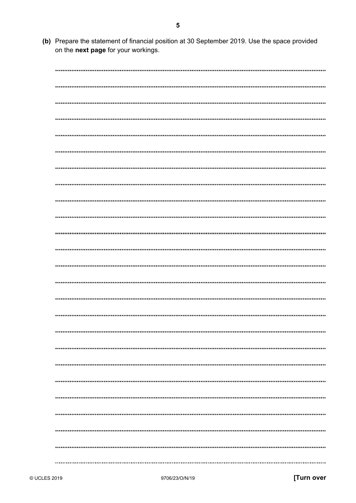 Cambridge A Level Accounting 9706 2019 Oct/Nov Paper 2 · Variant 3 question paper, page 5 of 20