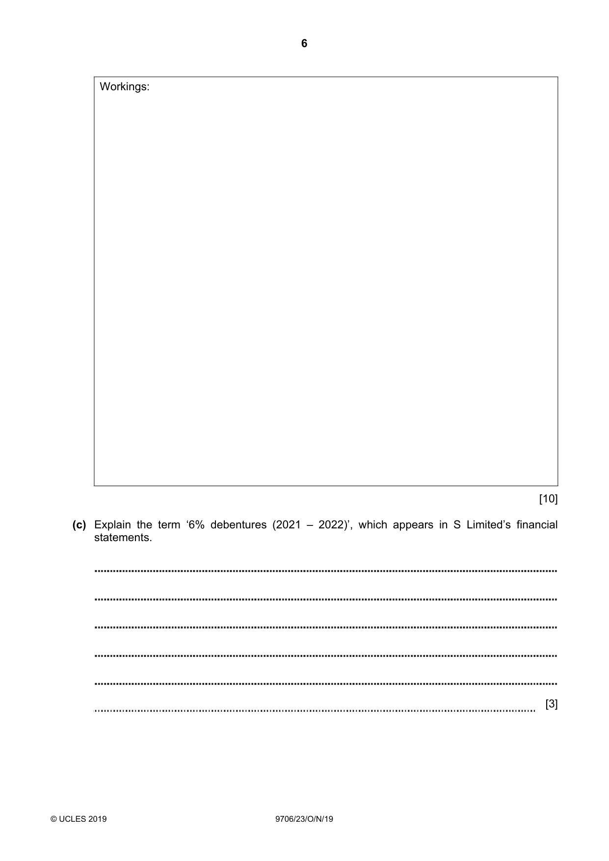 Cambridge A Level Accounting 9706 2019 Oct/Nov Paper 2 · Variant 3 question paper, page 6 of 20