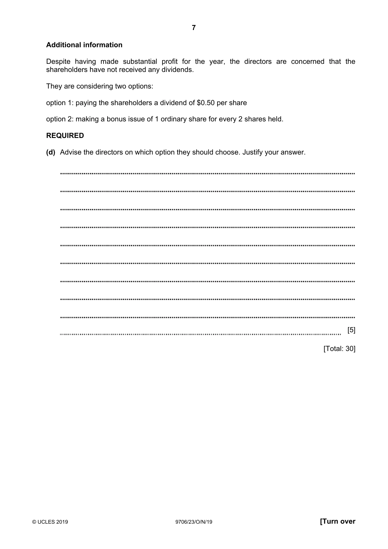 Cambridge A Level Accounting 9706 2019 Oct/Nov Paper 2 · Variant 3 question paper, page 7 of 20