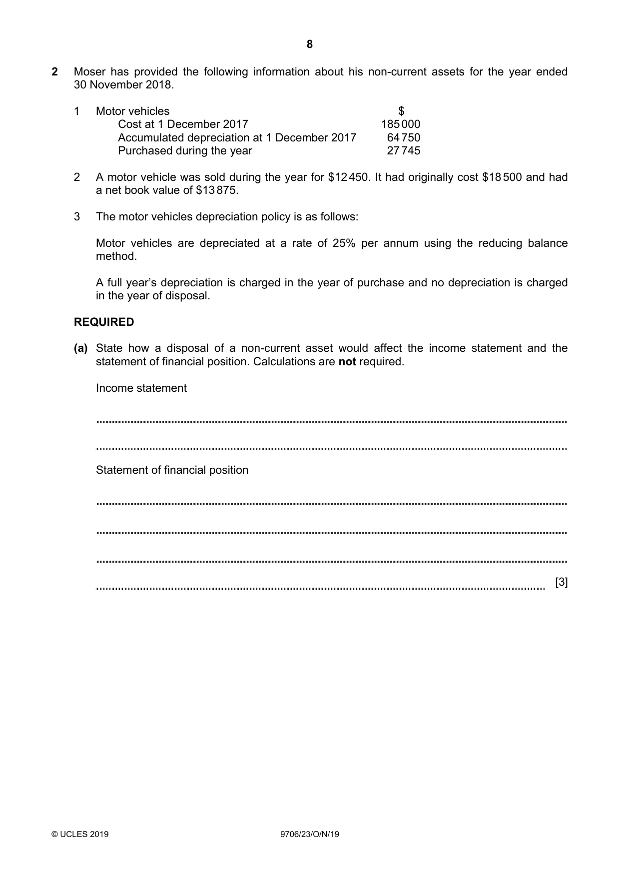 Cambridge A Level Accounting 9706 2019 Oct/Nov Paper 2 · Variant 3 question paper, page 8 of 20