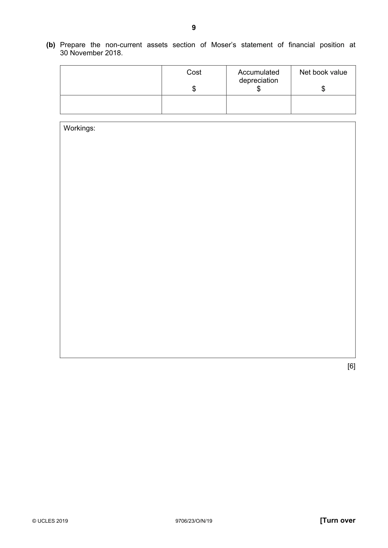 Cambridge A Level Accounting 9706 2019 Oct/Nov Paper 2 · Variant 3 question paper, page 9 of 20