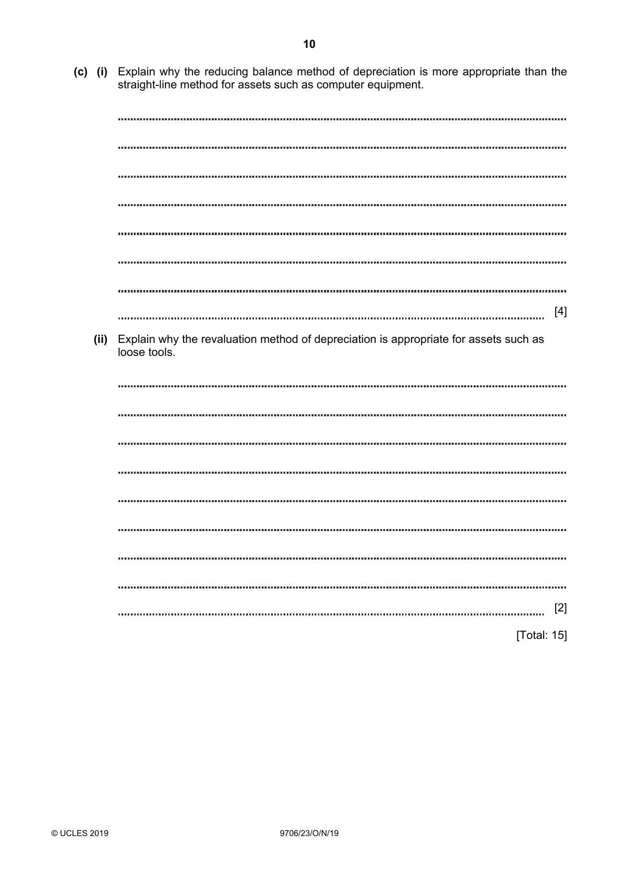 Cambridge A Level Accounting 9706 2019 Oct/Nov Paper 2 · Variant 3 question paper, page 10 of 20