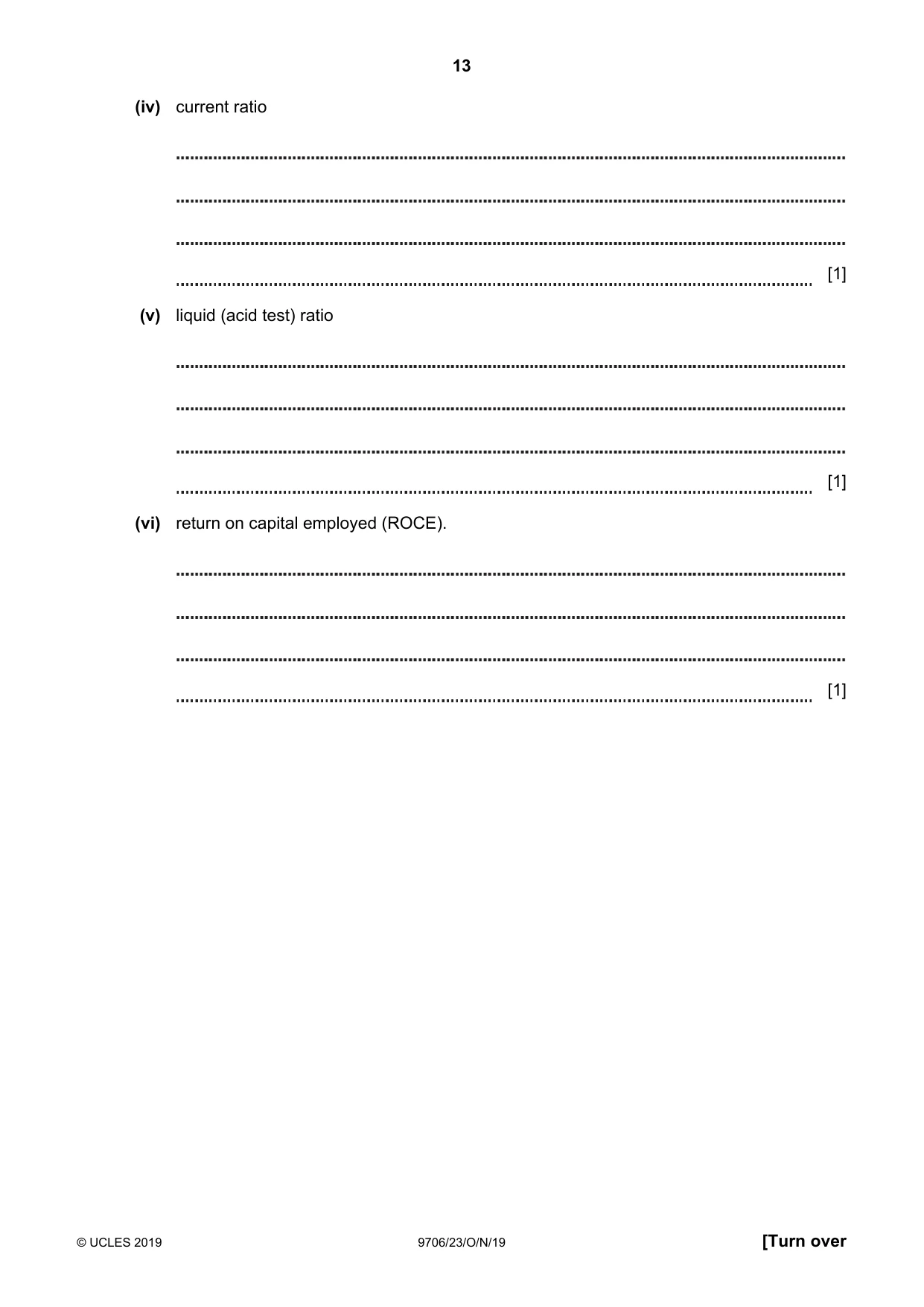 Cambridge A Level Accounting 9706 2019 Oct/Nov Paper 2 · Variant 3 question paper, page 13 of 20