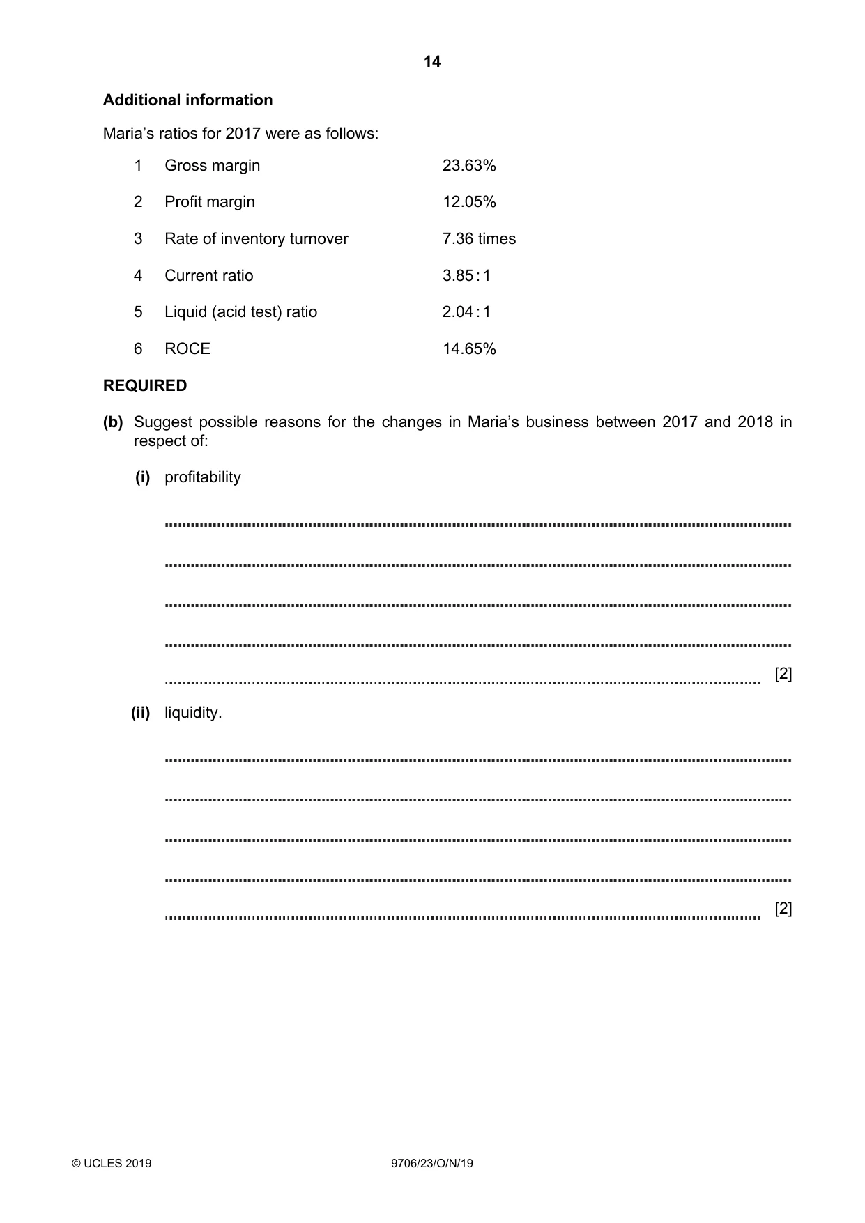 Cambridge A Level Accounting 9706 2019 Oct/Nov Paper 2 · Variant 3 question paper, page 14 of 20