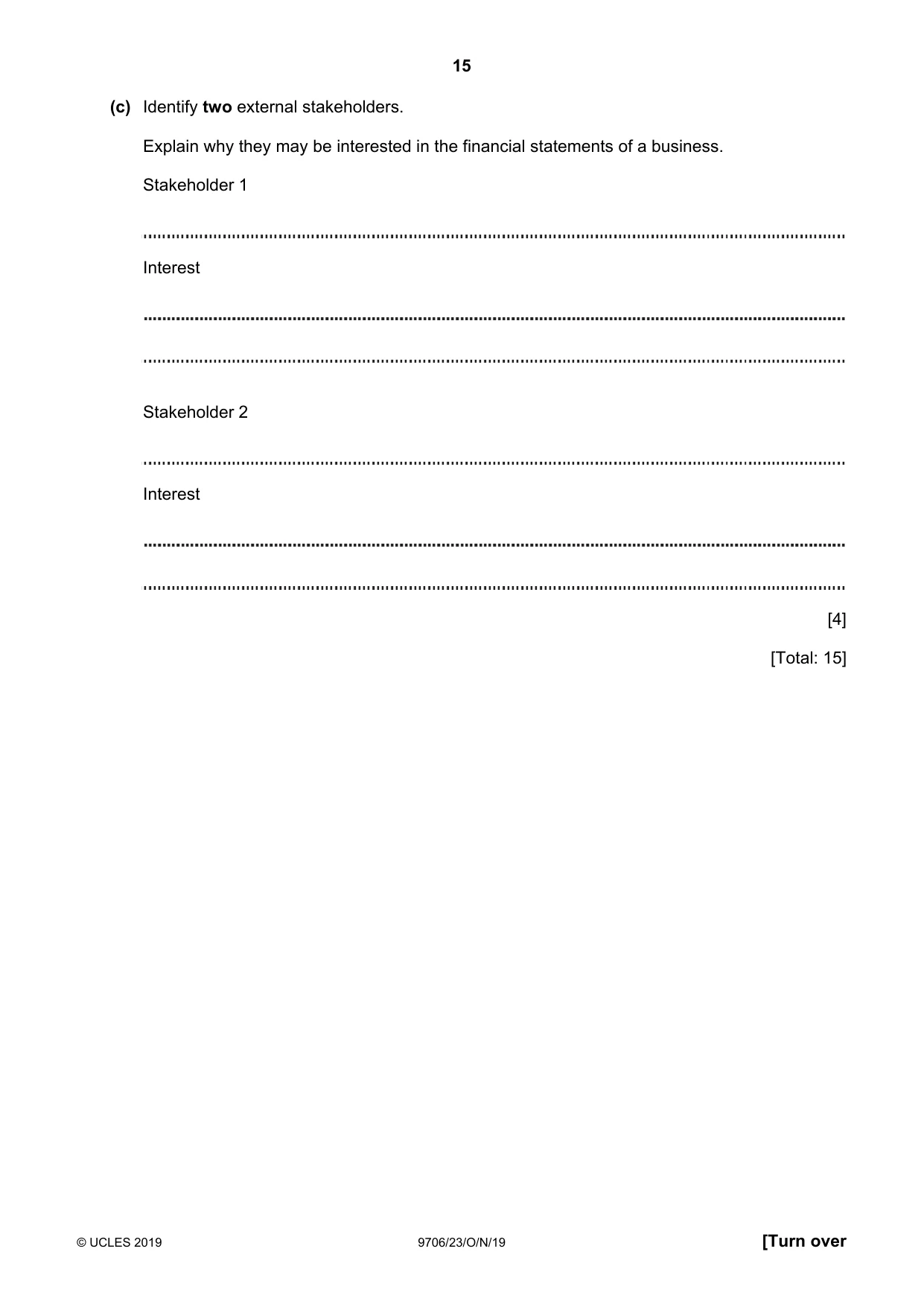 Cambridge A Level Accounting 9706 2019 Oct/Nov Paper 2 · Variant 3 question paper, page 15 of 20