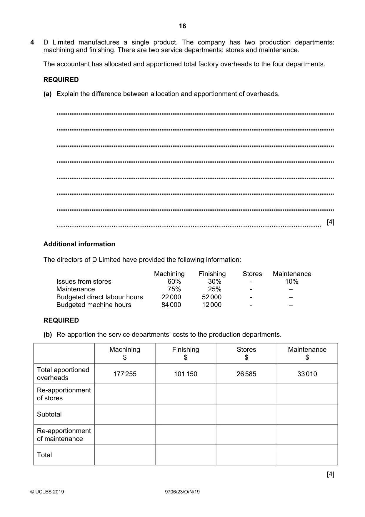 Cambridge A Level Accounting 9706 2019 Oct/Nov Paper 2 · Variant 3 question paper, page 16 of 20