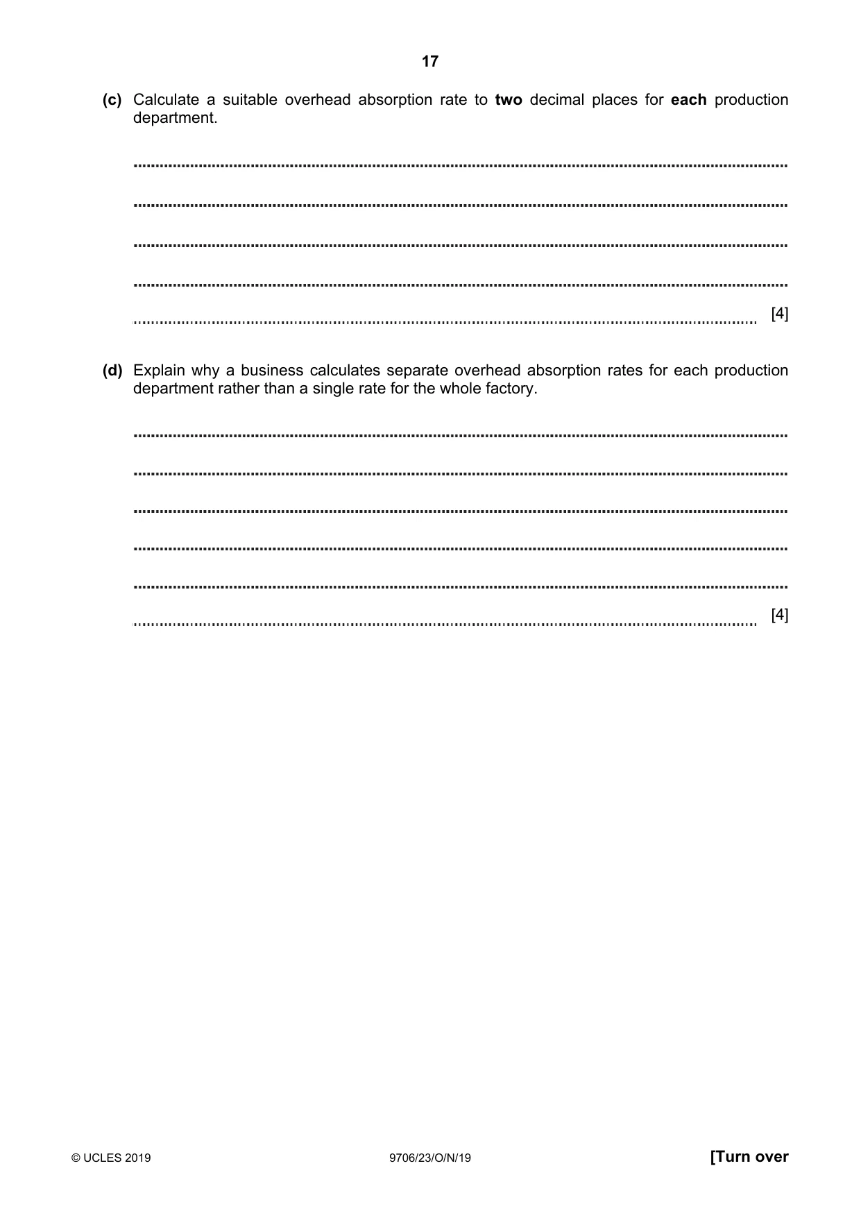 Cambridge A Level Accounting 9706 2019 Oct/Nov Paper 2 · Variant 3 question paper, page 17 of 20