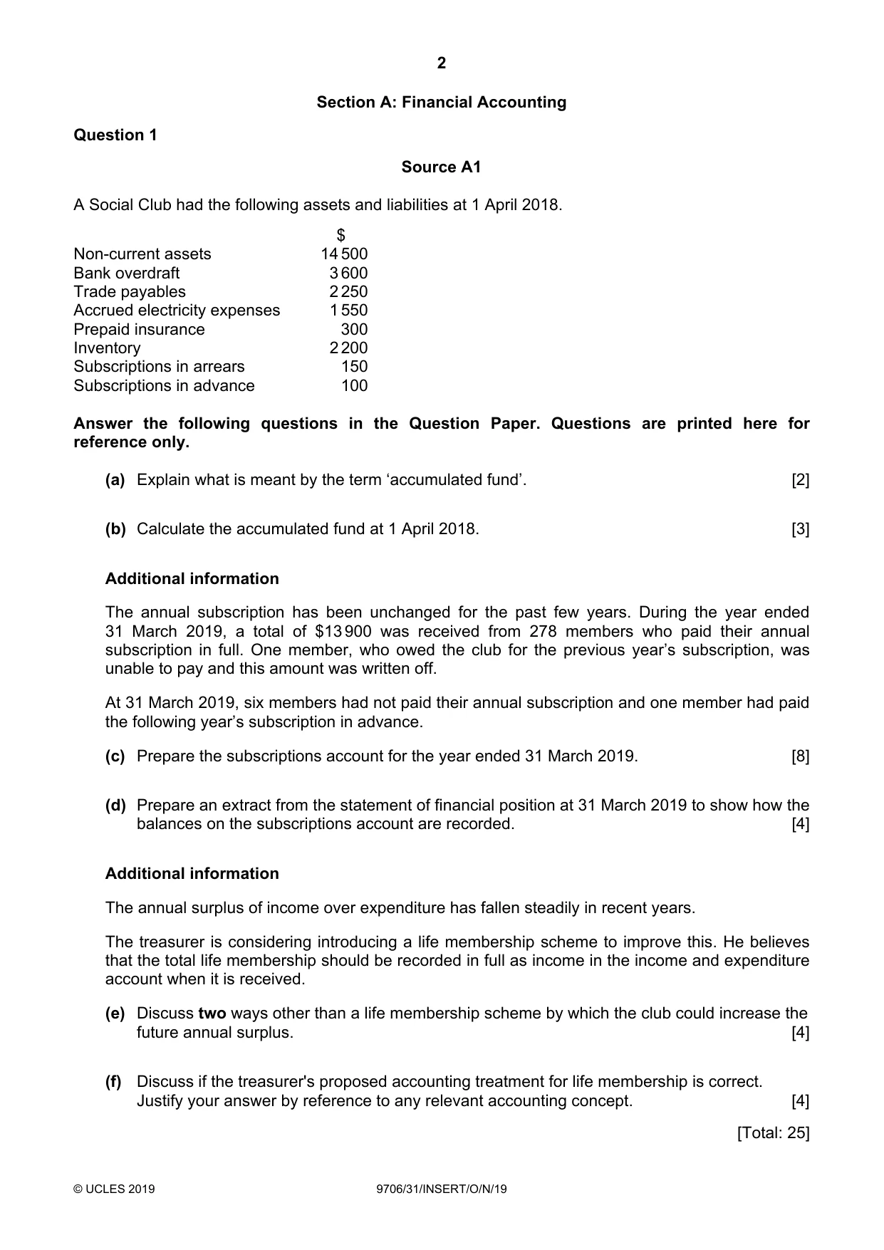 Cambridge A Level Accounting 9706 2019 Oct/Nov Paper 3 · Variant 1 question paper, page 2 of 12