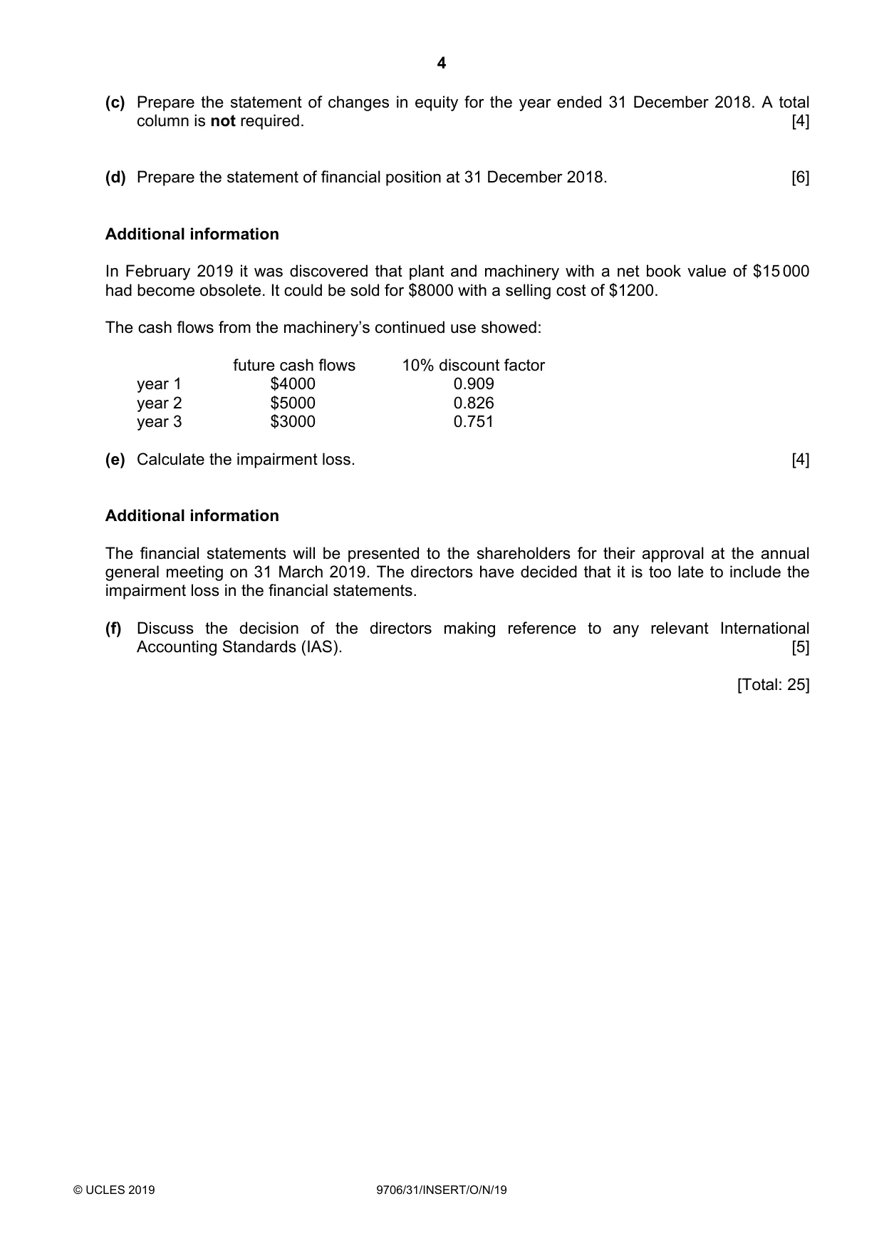 Cambridge A Level Accounting 9706 2019 Oct/Nov Paper 3 · Variant 1 question paper, page 4 of 12