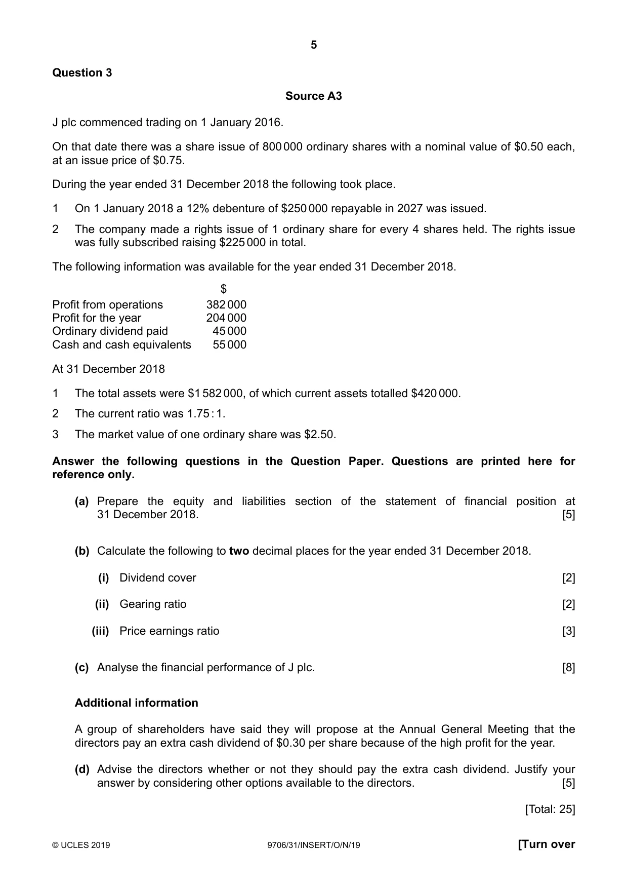 Cambridge A Level Accounting 9706 2019 Oct/Nov Paper 3 · Variant 1 question paper, page 5 of 12