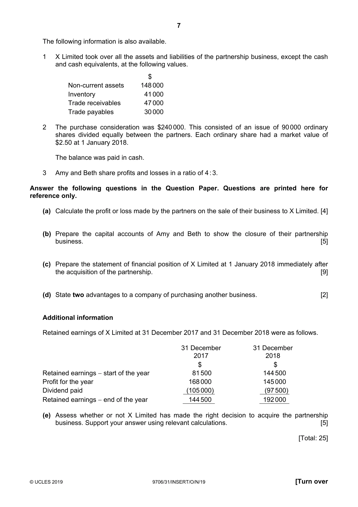 Cambridge A Level Accounting 9706 2019 Oct/Nov Paper 3 · Variant 1 question paper, page 7 of 12