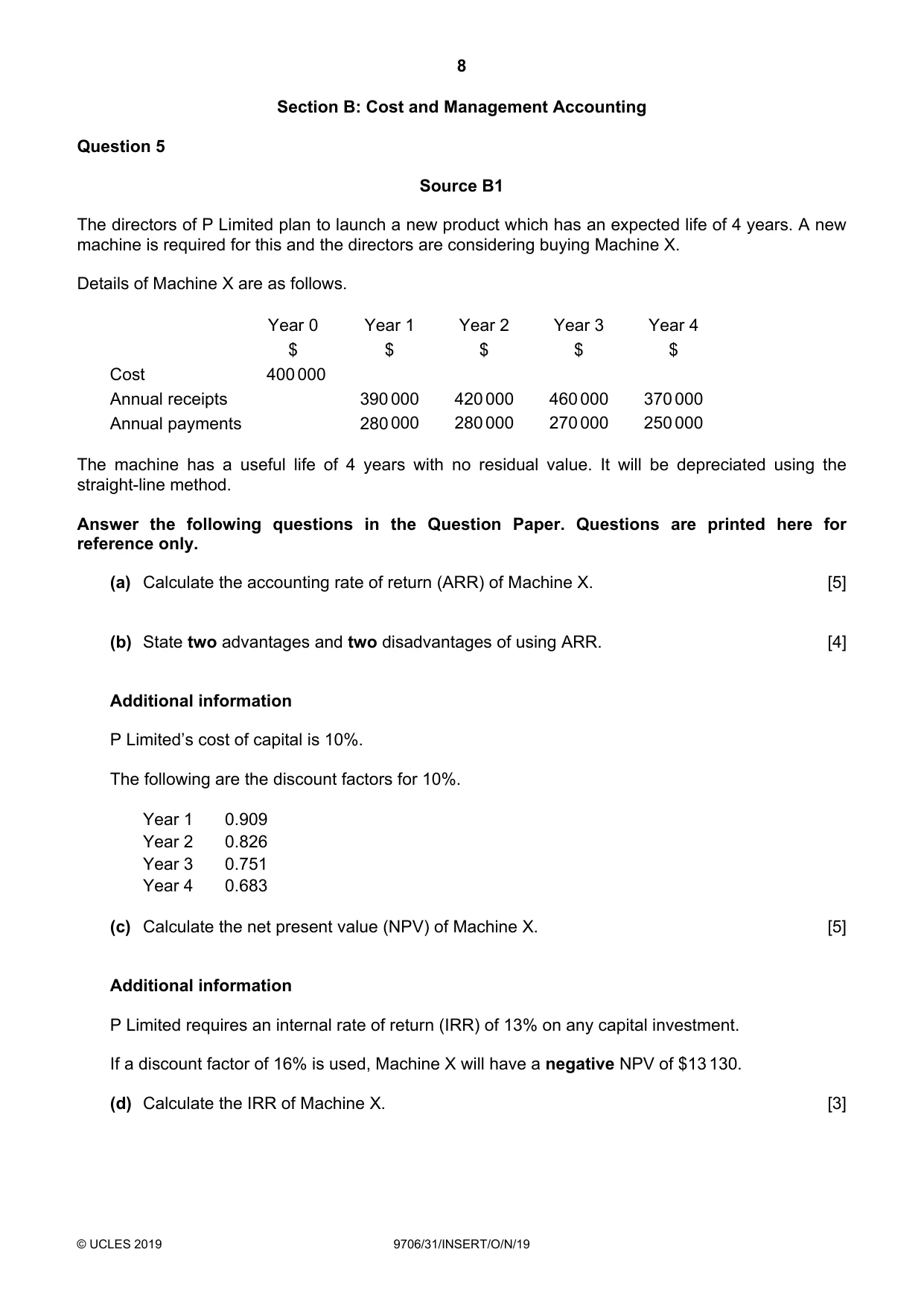 Cambridge A Level Accounting 9706 2019 Oct/Nov Paper 3 · Variant 1 question paper, page 8 of 12