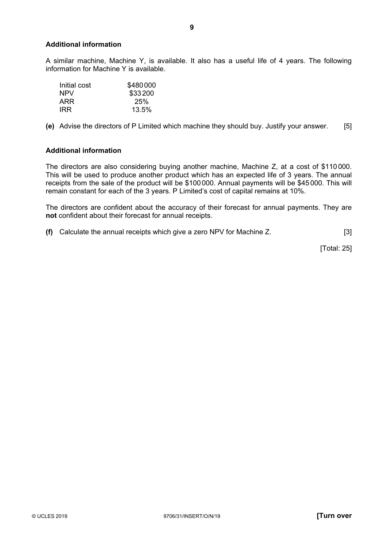 Cambridge A Level Accounting 9706 2019 Oct/Nov Paper 3 · Variant 1 question paper, page 9 of 12