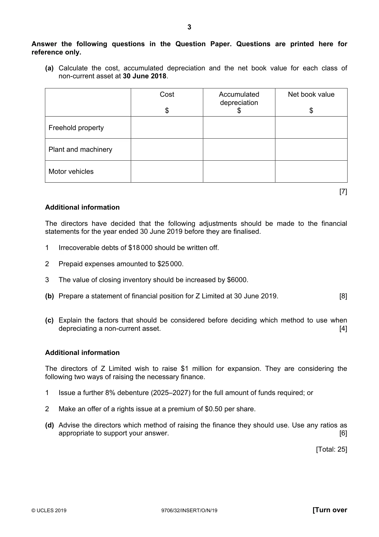 Cambridge A Level Accounting 9706 2019 Oct/Nov Paper 3 · Variant 2 question paper, page 3 of 12