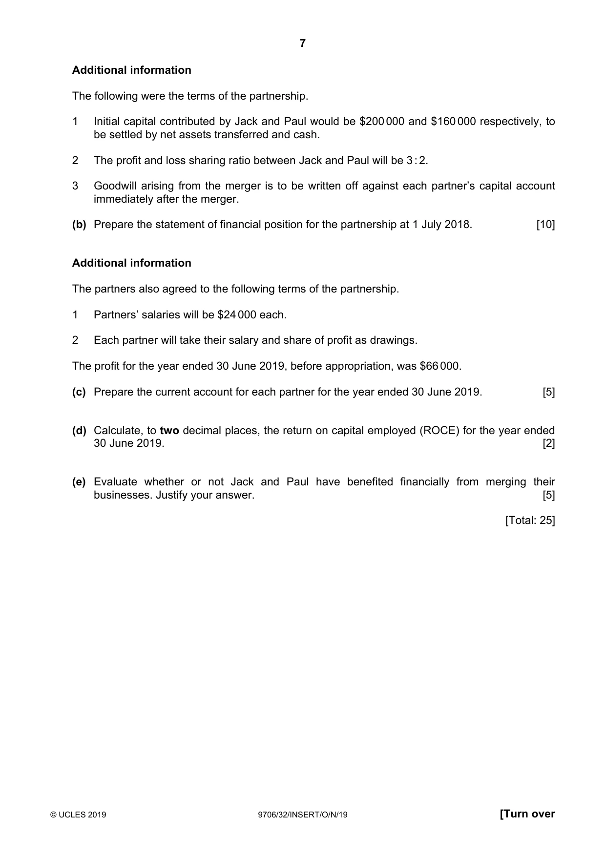 Cambridge A Level Accounting 9706 2019 Oct/Nov Paper 3 · Variant 2 question paper, page 7 of 12
