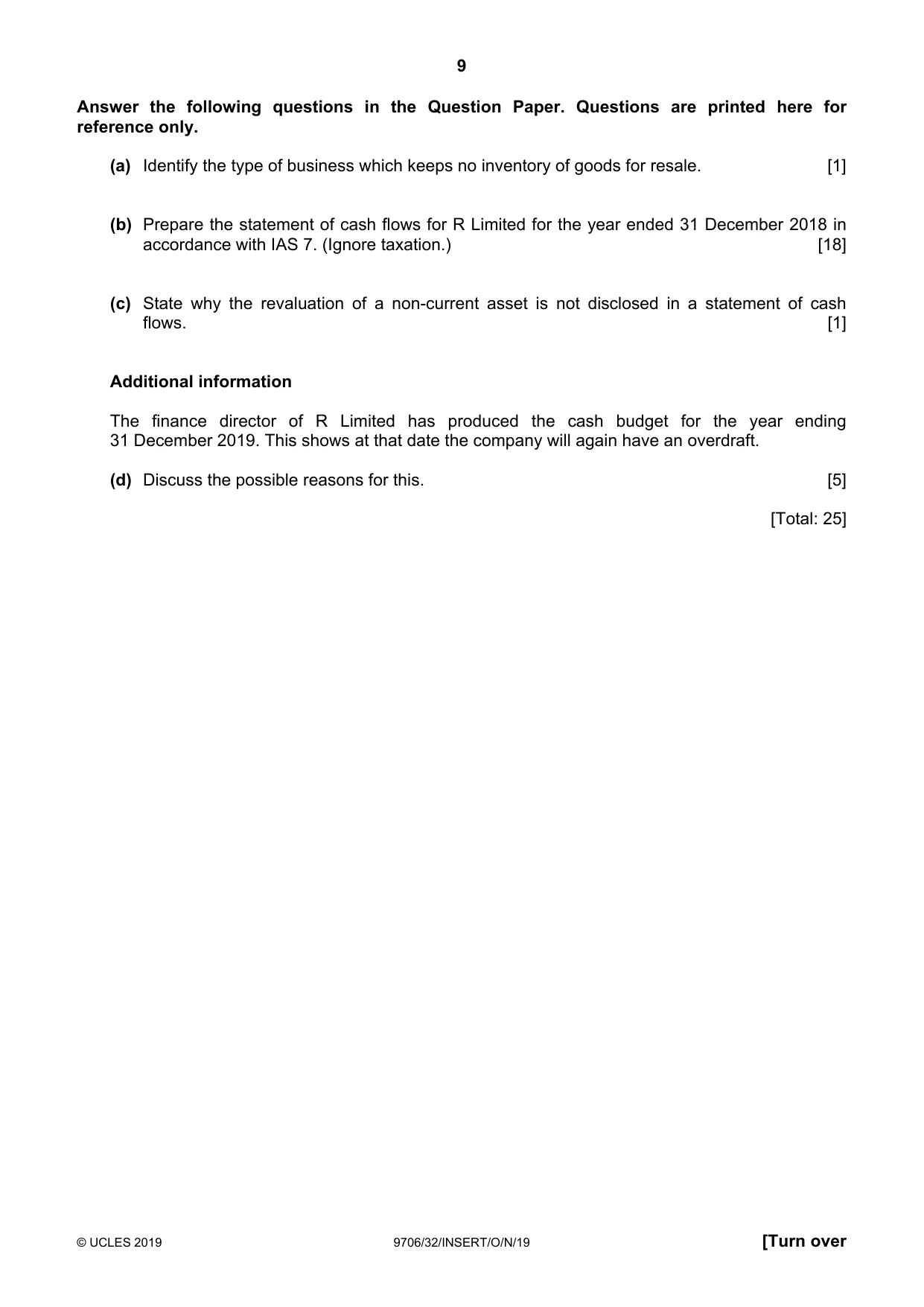 Cambridge A Level Accounting 9706 2019 Oct/Nov Paper 3 · Variant 2 question paper, page 9 of 12