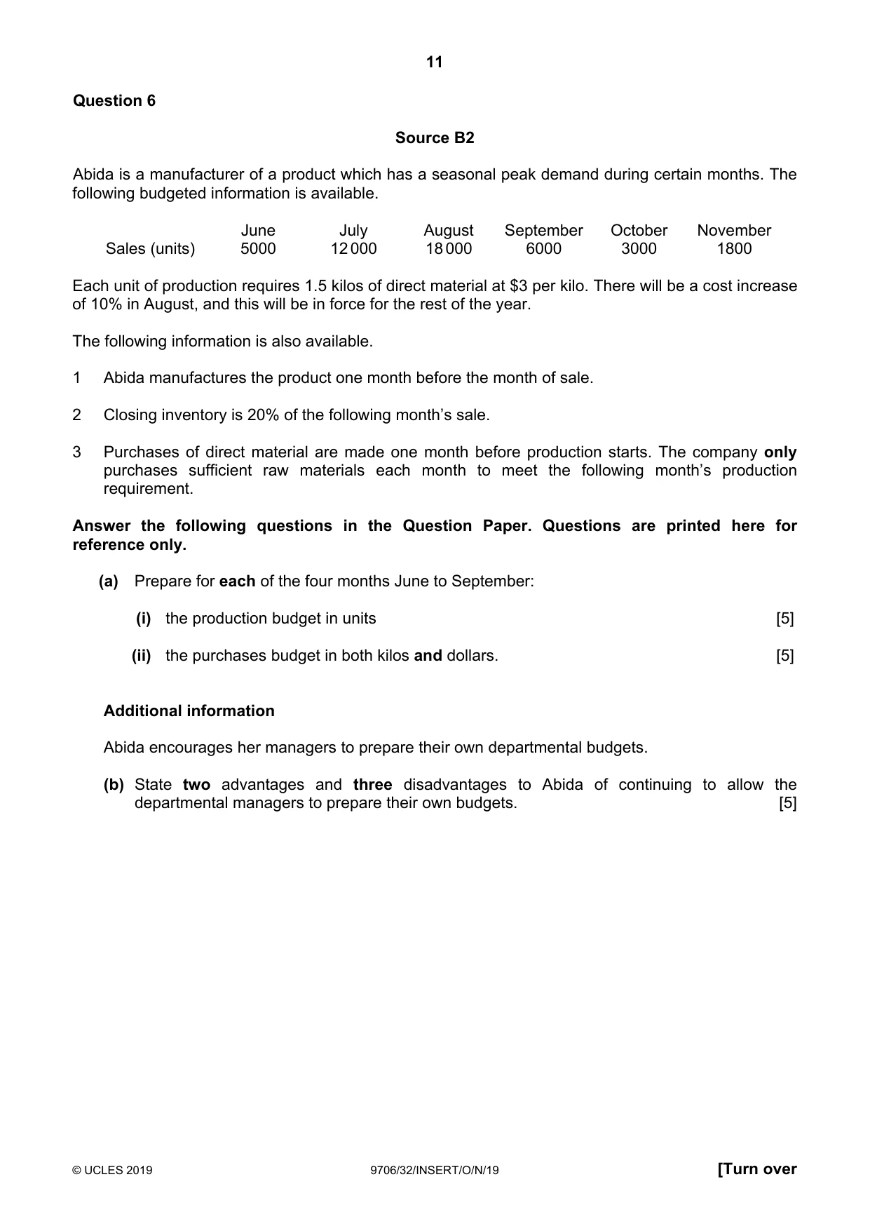 Cambridge A Level Accounting 9706 2019 Oct/Nov Paper 3 · Variant 2 question paper, page 11 of 12