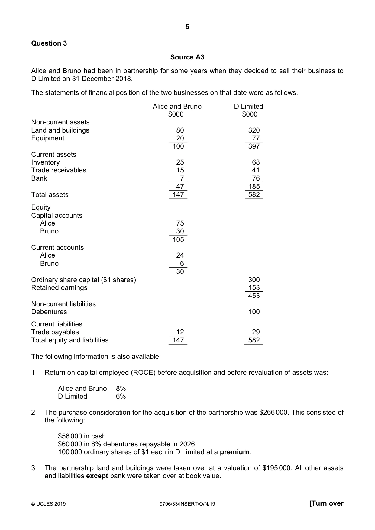 Cambridge A Level Accounting 9706 2019 Oct/Nov Paper 3 · Variant 3 question paper, page 5 of 12