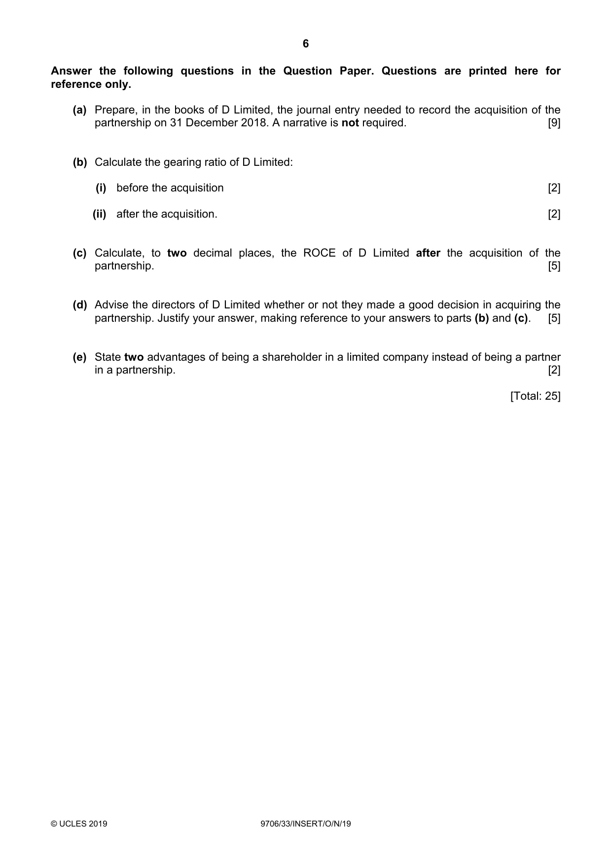Cambridge A Level Accounting 9706 2019 Oct/Nov Paper 3 · Variant 3 question paper, page 6 of 12