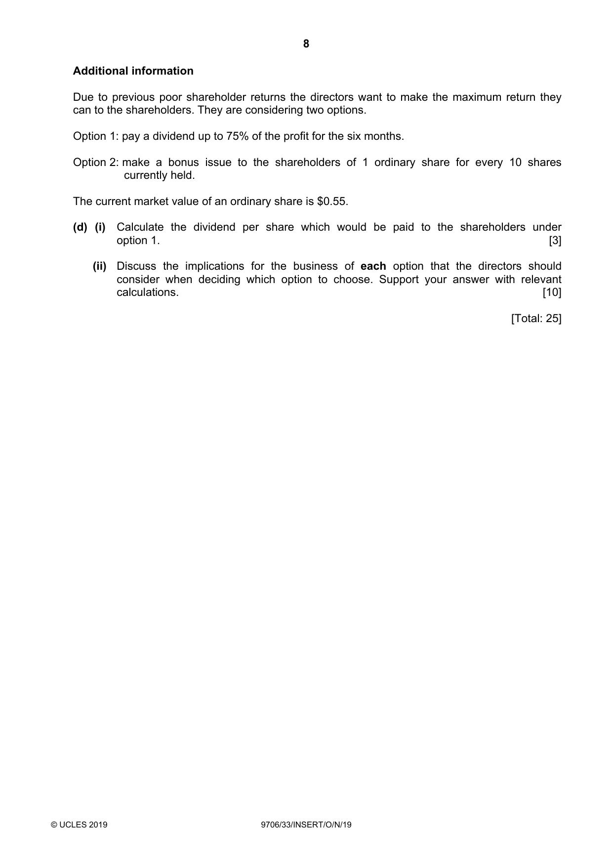 Cambridge A Level Accounting 9706 2019 Oct/Nov Paper 3 · Variant 3 question paper, page 8 of 12