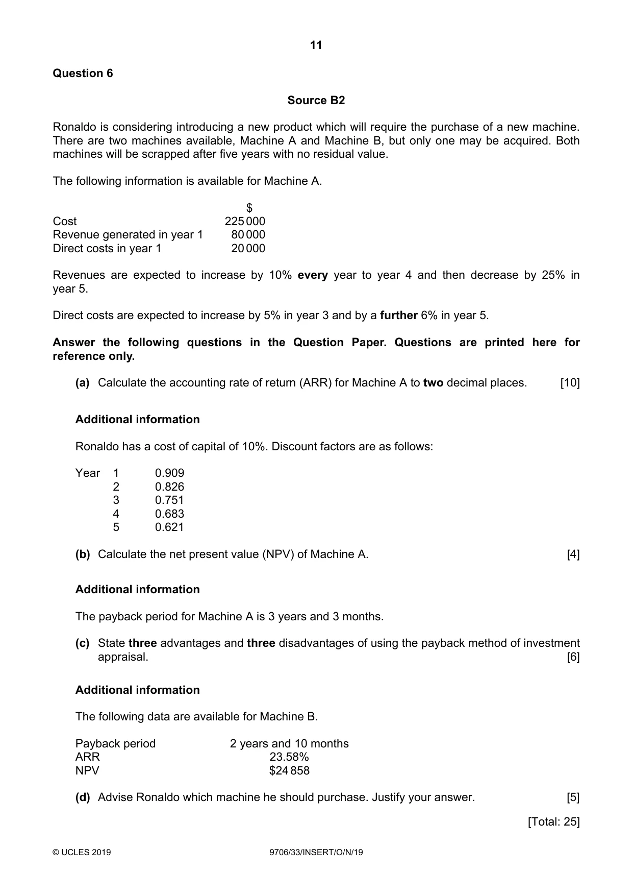 Cambridge A Level Accounting 9706 2019 Oct/Nov Paper 3 · Variant 3 question paper, page 11 of 12