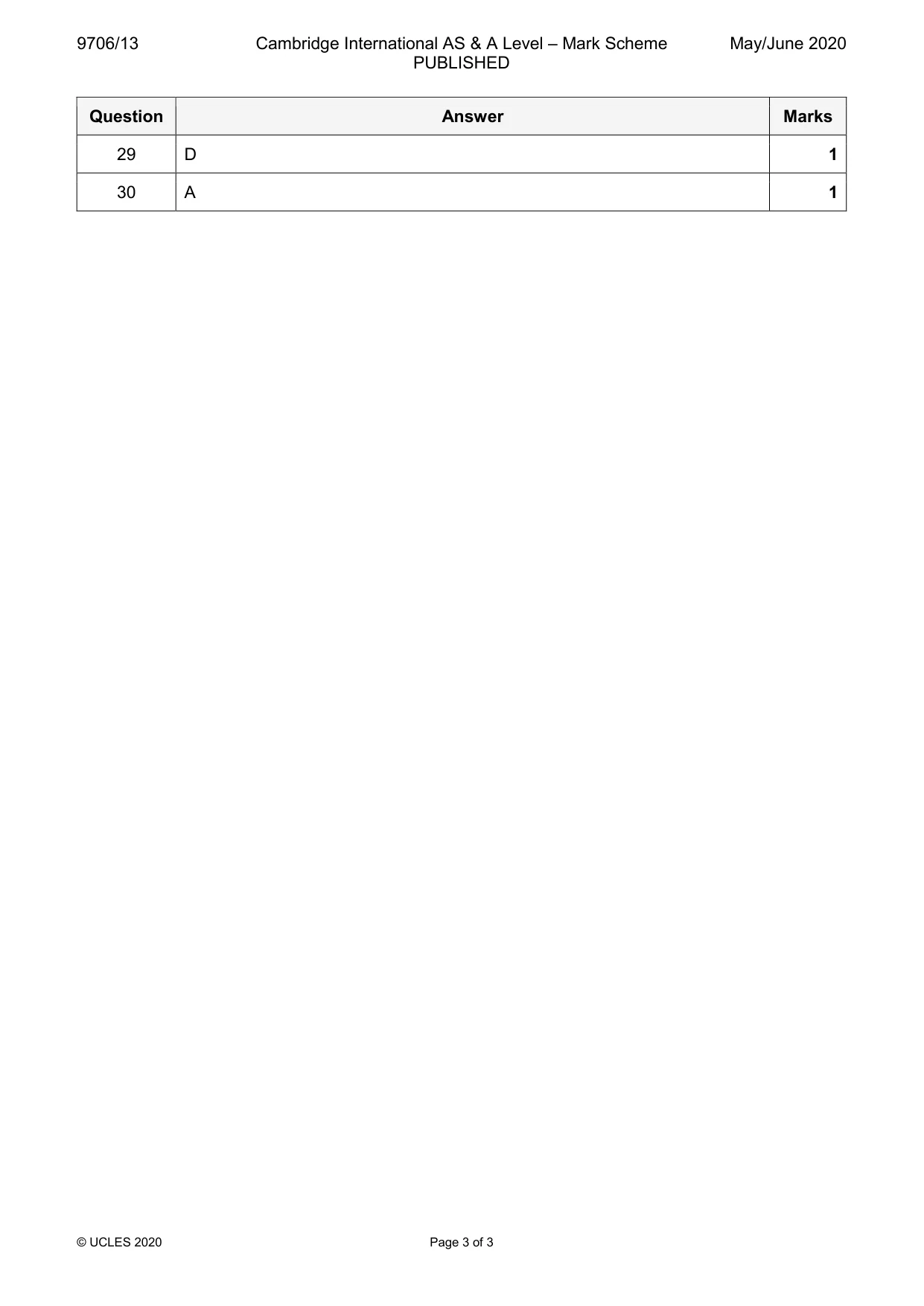 Mark scheme, page 3 of 3