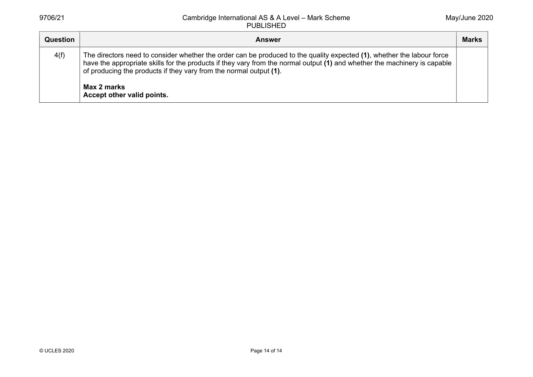 Mark scheme, page 14 of 14