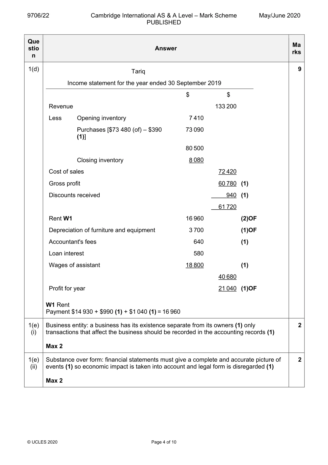 Mark scheme, page 4 of 10