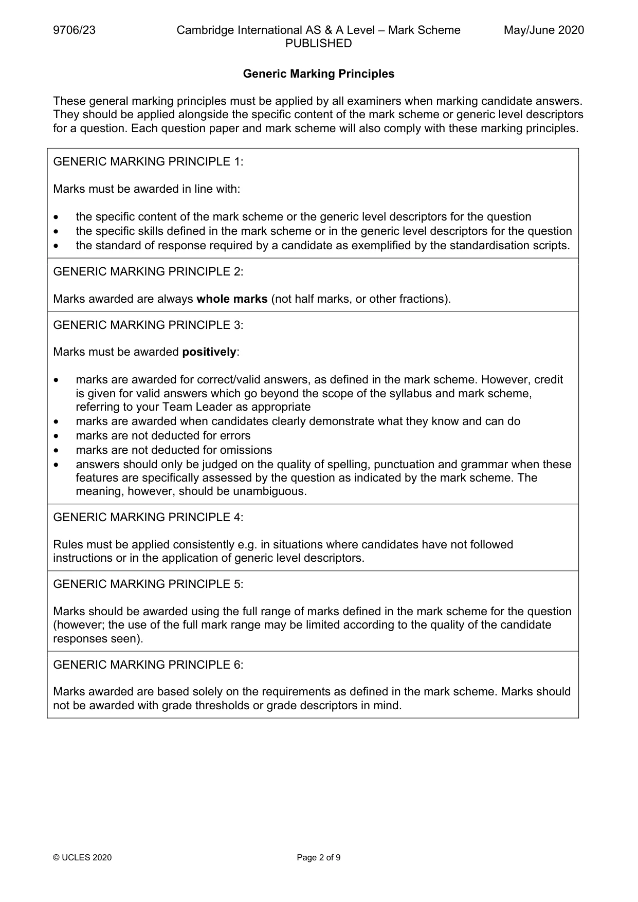 Mark scheme, page 2 of 9