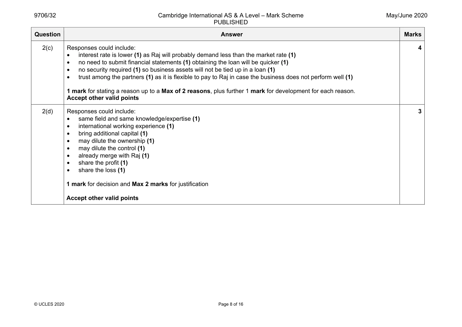 Mark scheme, page 8 of 16