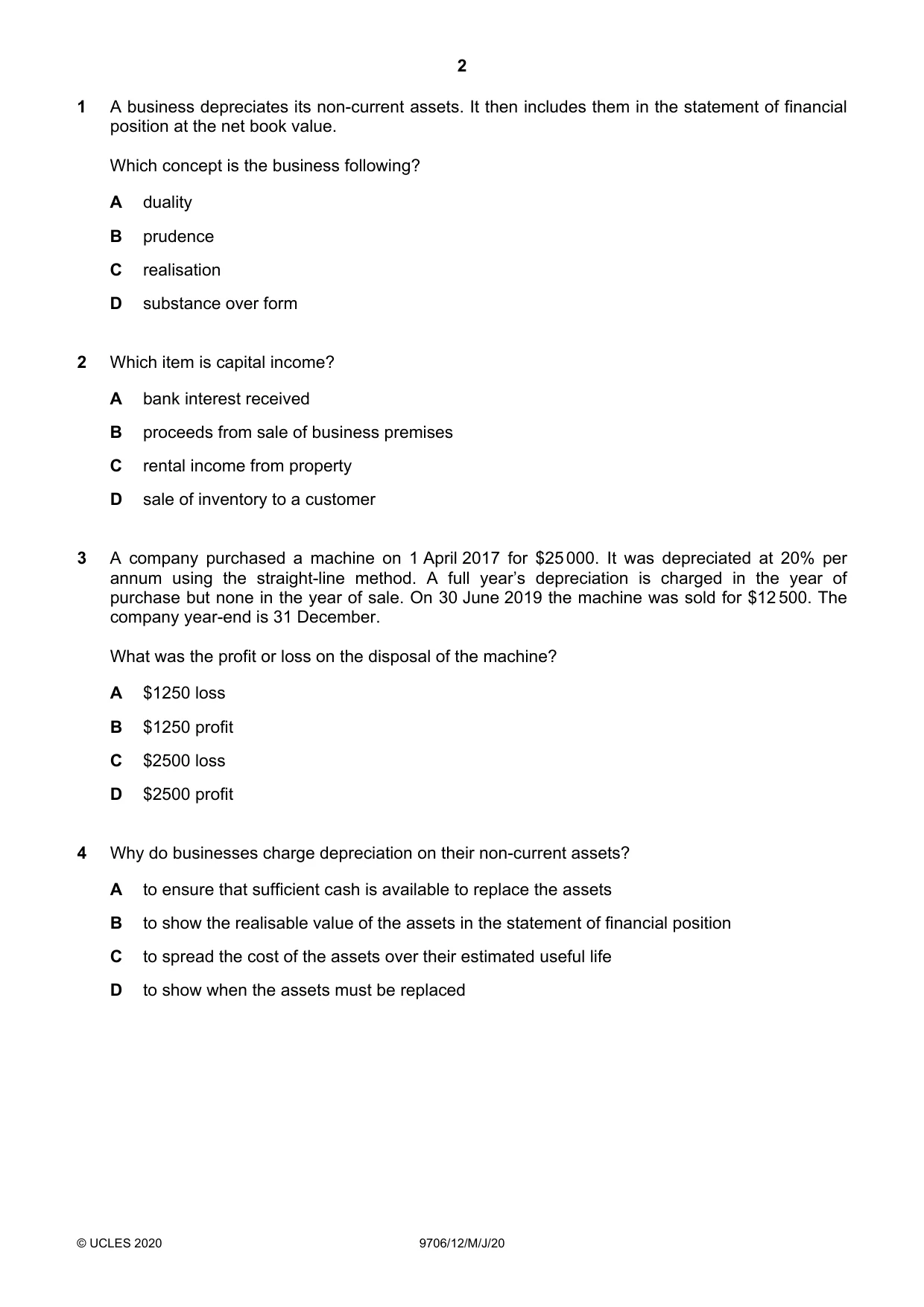 Cambridge A Level Accounting 9706 2020 May/June Paper 1 · Variant 2 question paper, page 2 of 12