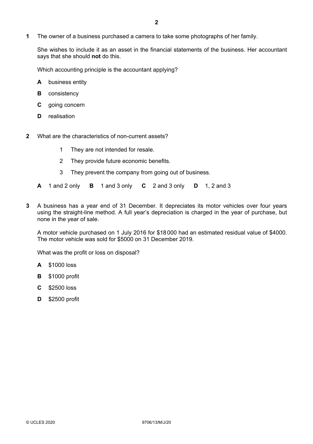 Cambridge A Level Accounting 9706 2020 May/June Paper 1 · Variant 3 question paper, page 2 of 12