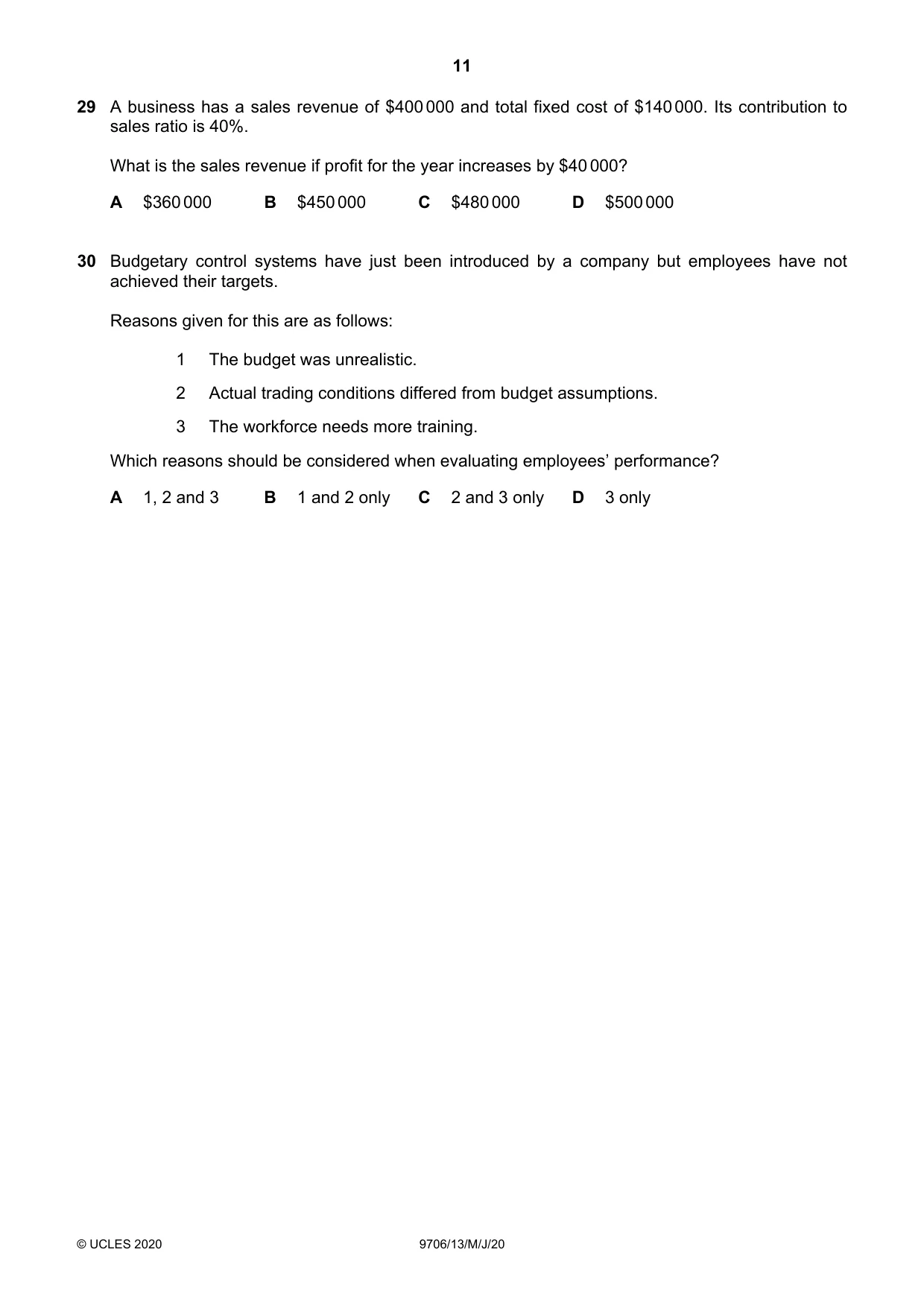 Cambridge A Level Accounting 9706 2020 May/June Paper 1 · Variant 3 question paper, page 11 of 12
