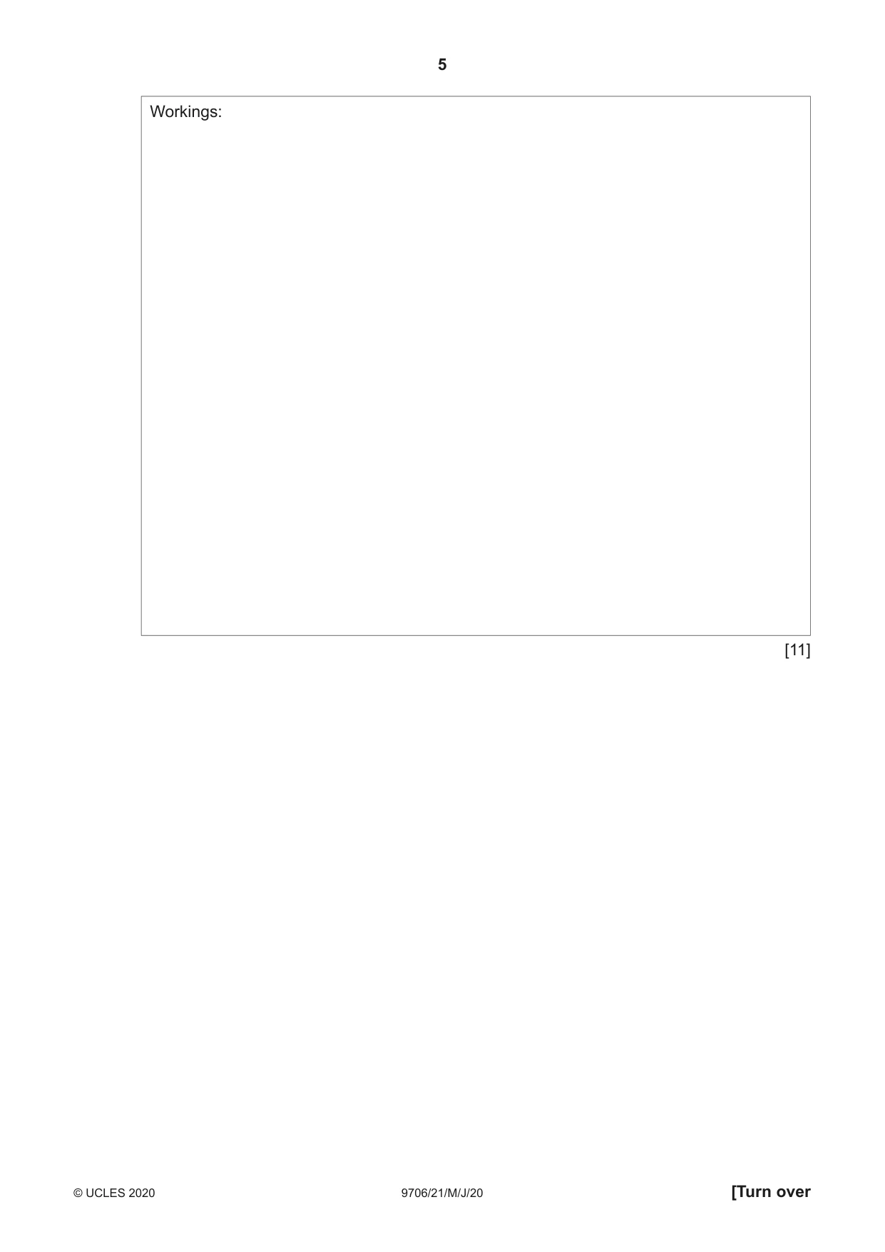 Cambridge A Level Accounting 9706 2020 May/June Paper 2 · Variant 1 question paper, page 5 of 20