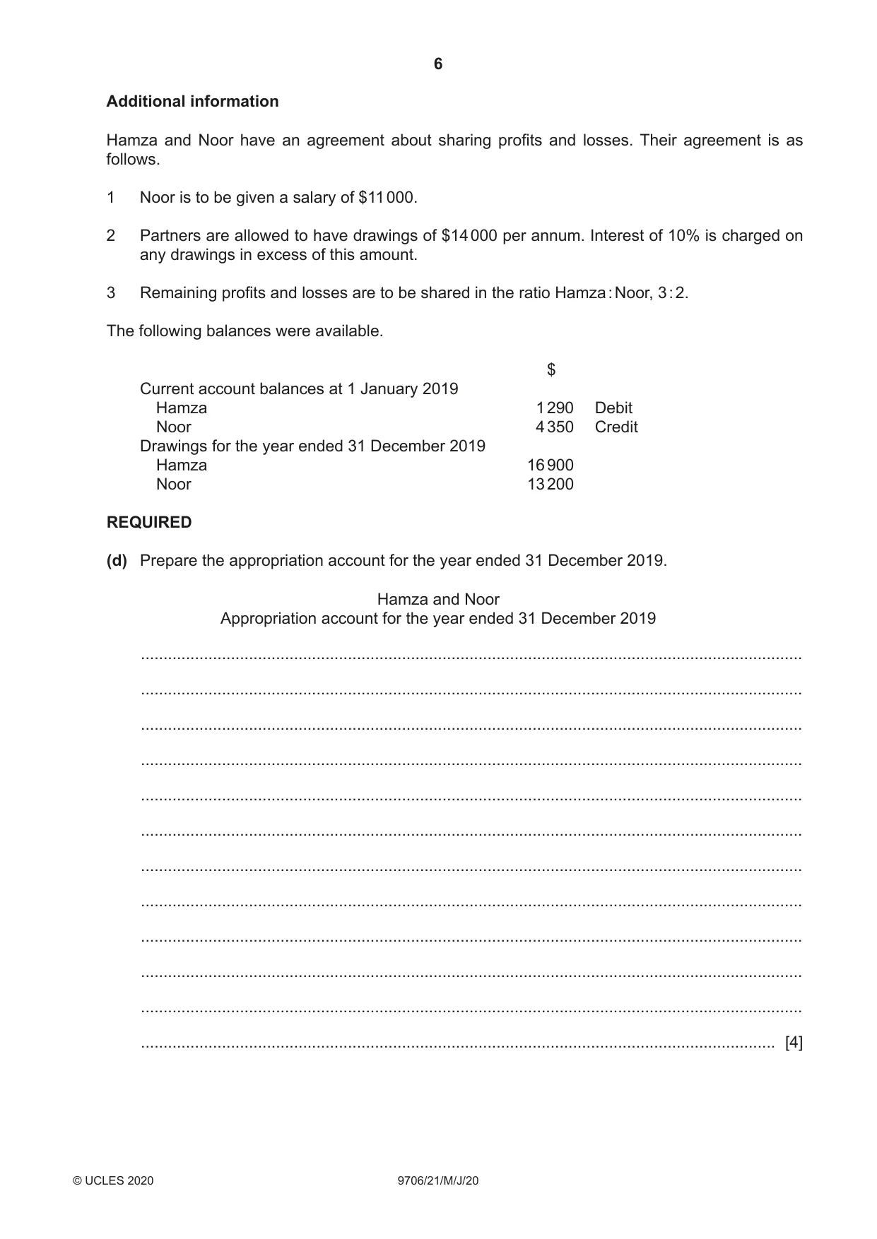Cambridge A Level Accounting 9706 2020 May/June Paper 2 · Variant 1 question paper, page 6 of 20