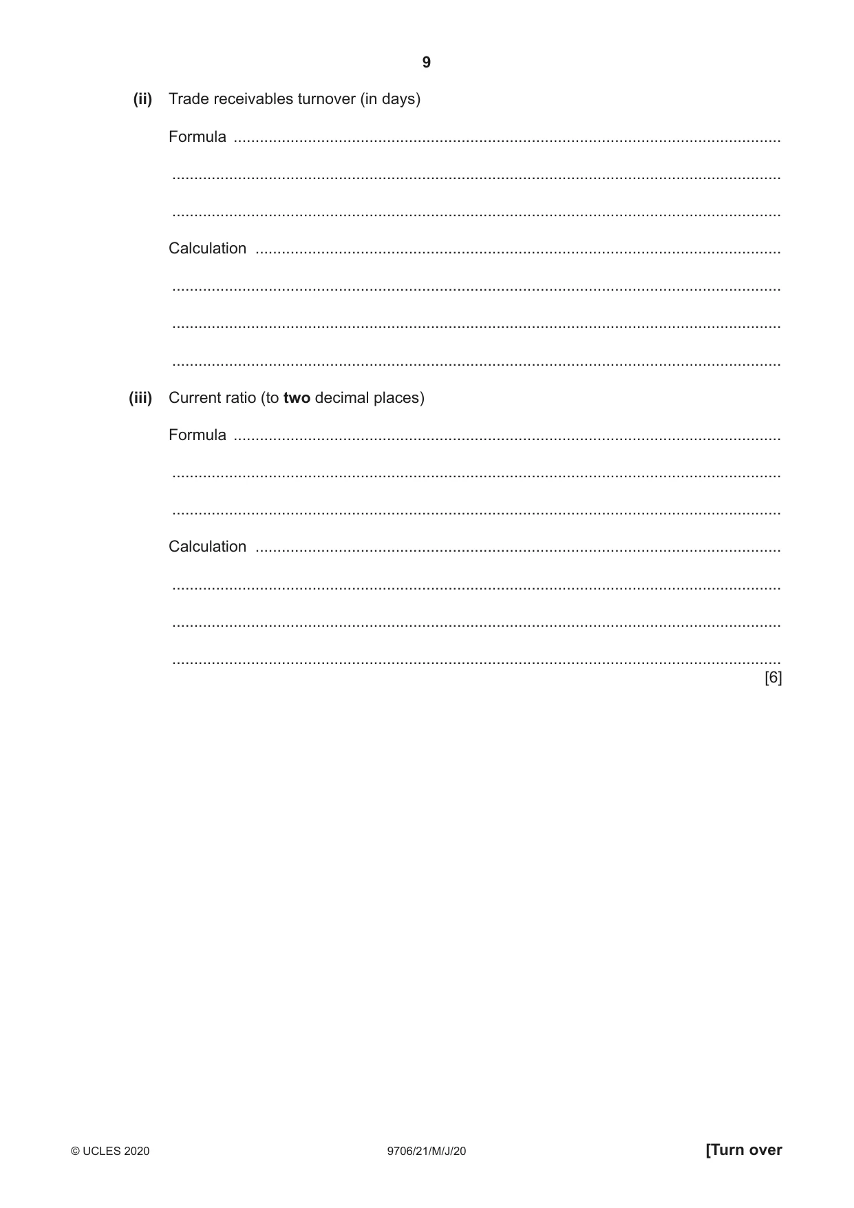 Cambridge A Level Accounting 9706 2020 May/June Paper 2 · Variant 1 question paper, page 9 of 20